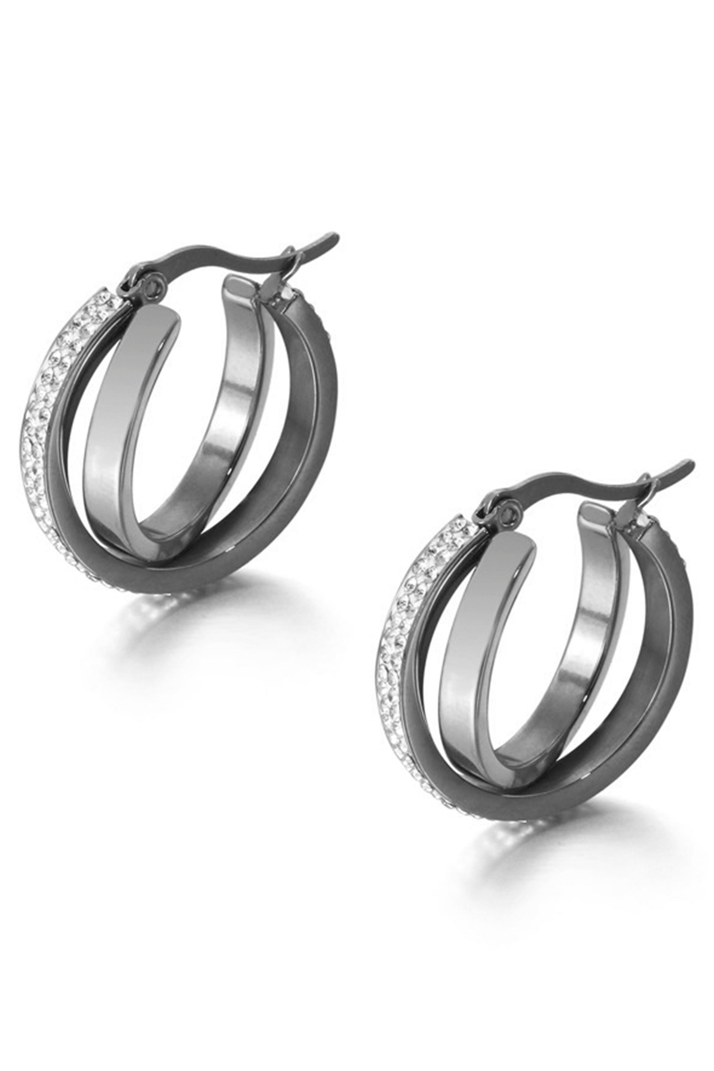 Pendientes de aro de acero inoxidable con diamantes de imitación E5695