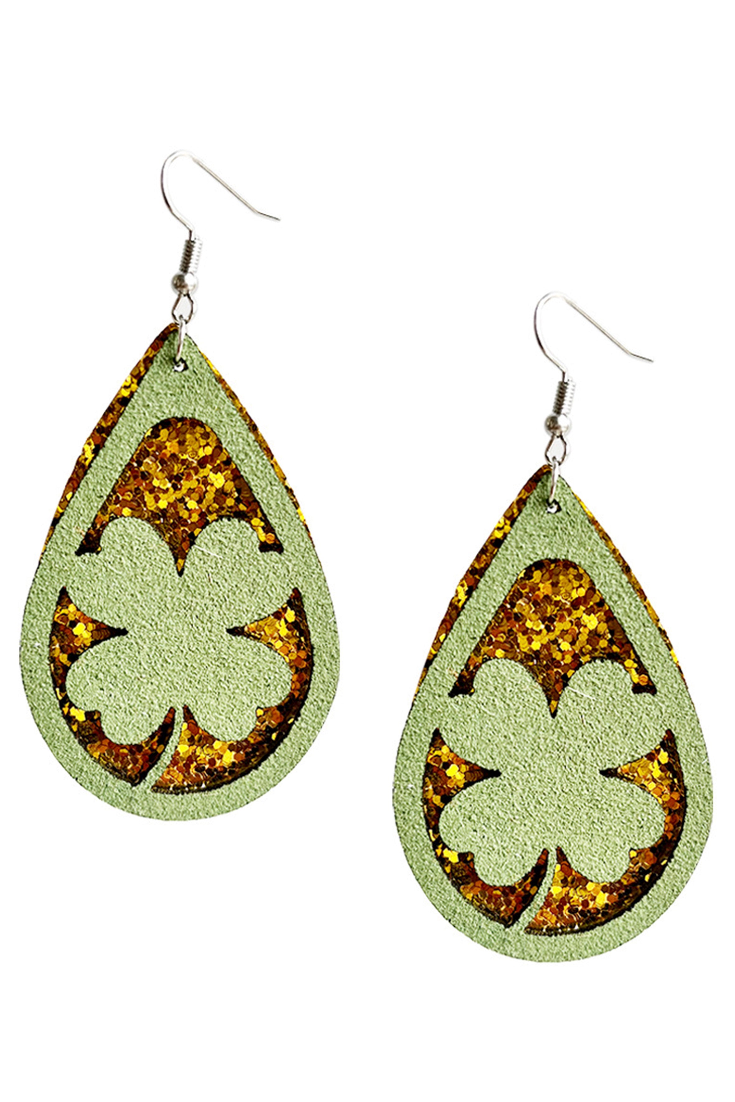 Clover Teardrop Shaped Leather Earrings E5701