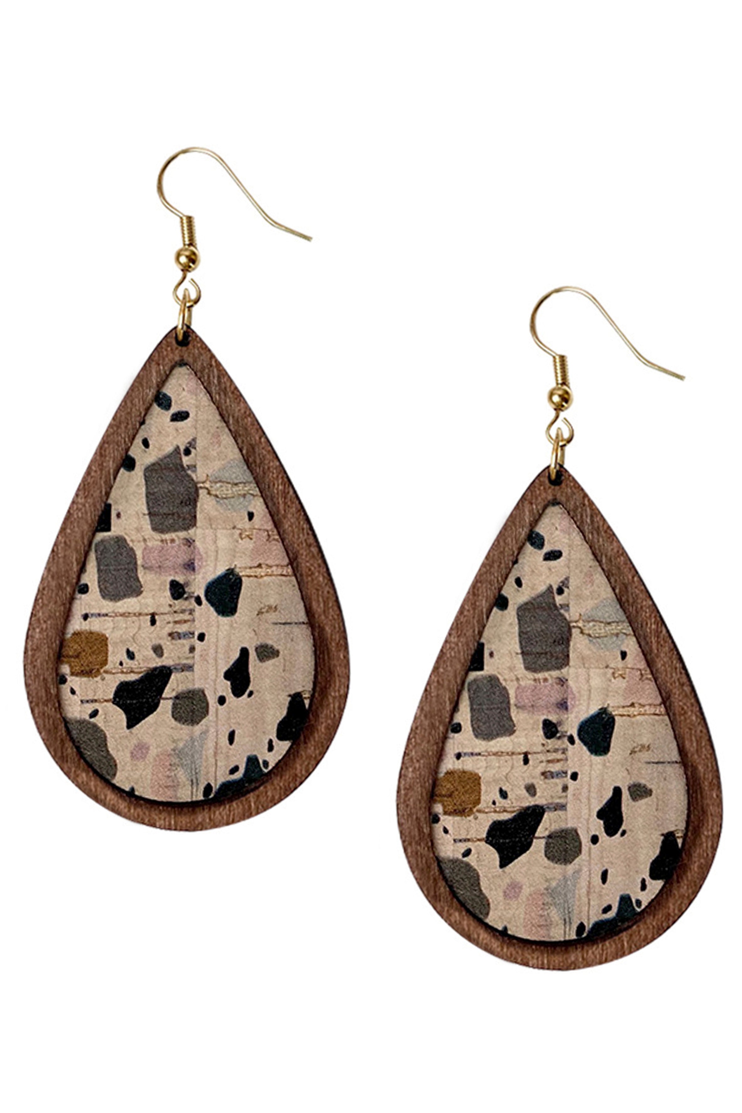Teardrop Shape Wooden Earrings E5741