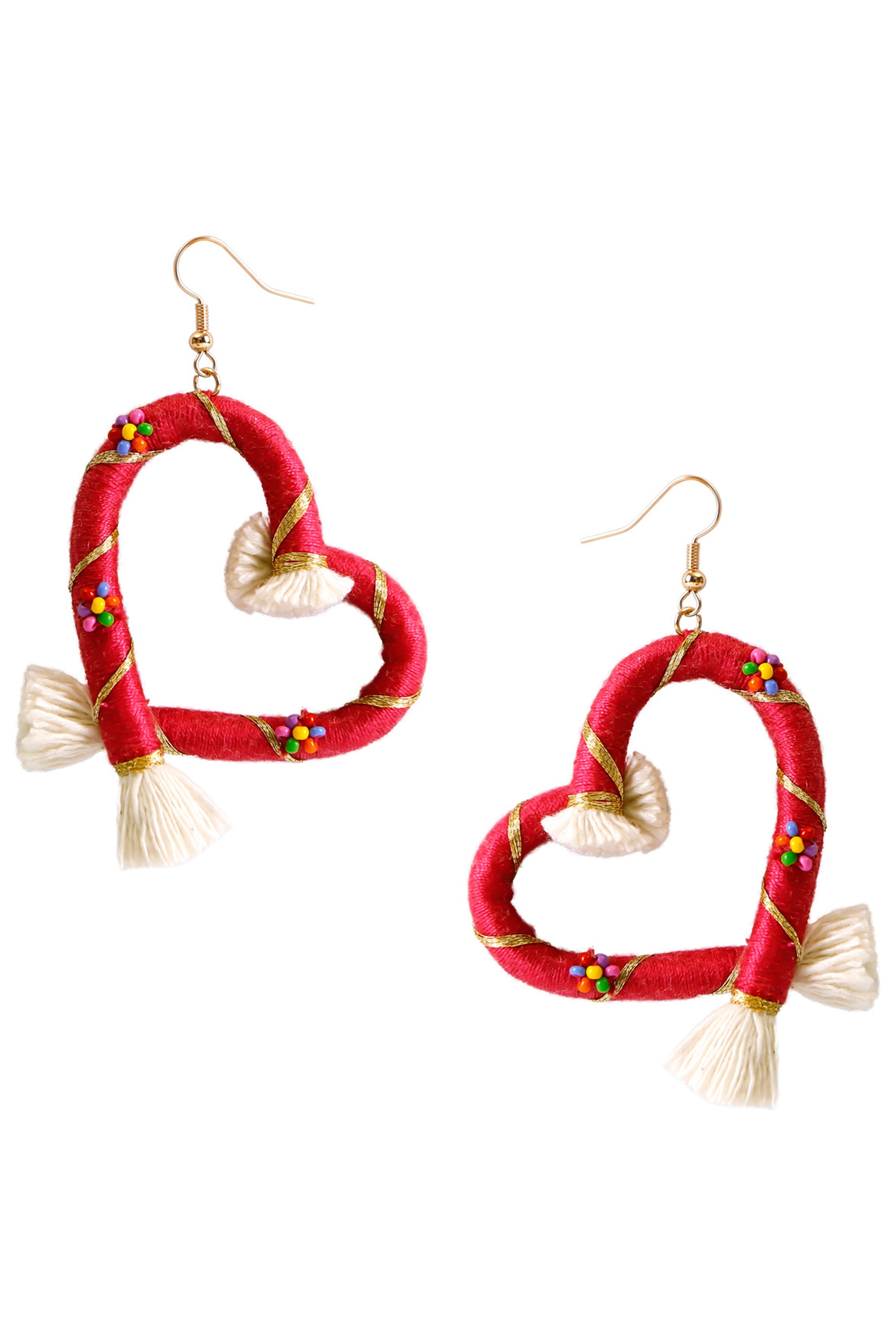 Pendientes de borlas trenzadas con forma de corazón E5783