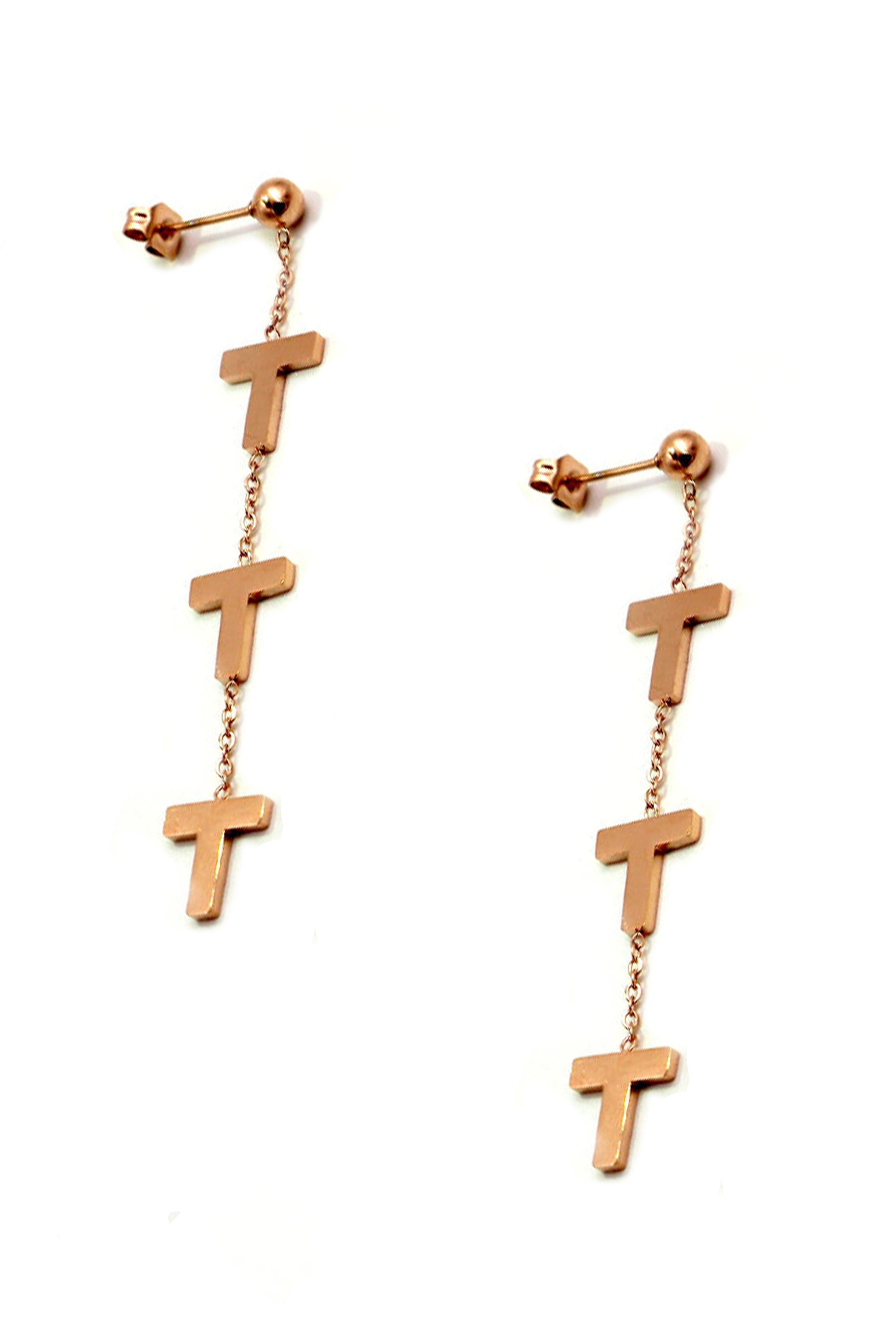 Pendientes de acero inoxidable con cadena en T E5792