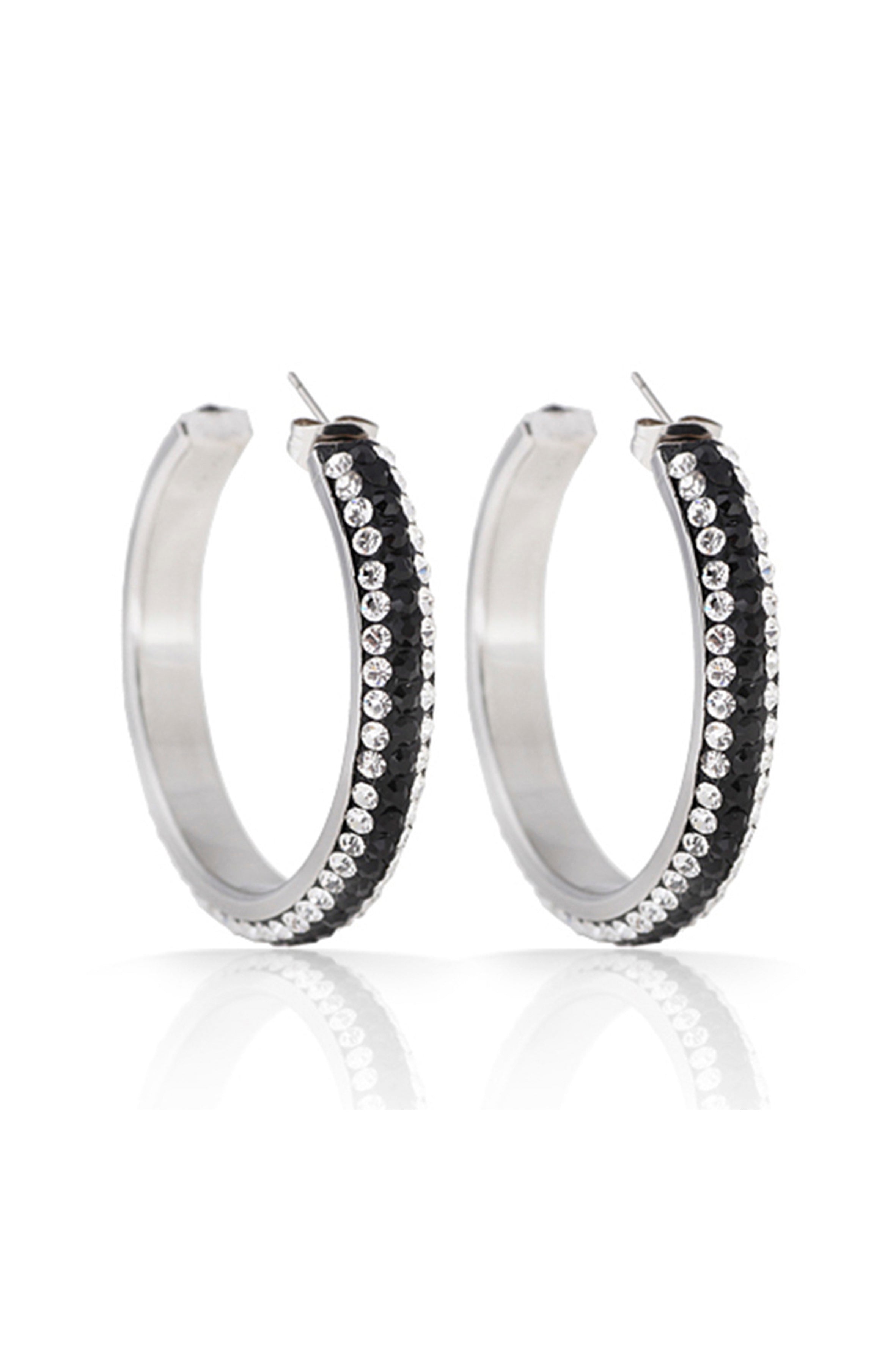 Pendientes de aro de acero inoxidable con diamantes de imitación E5798