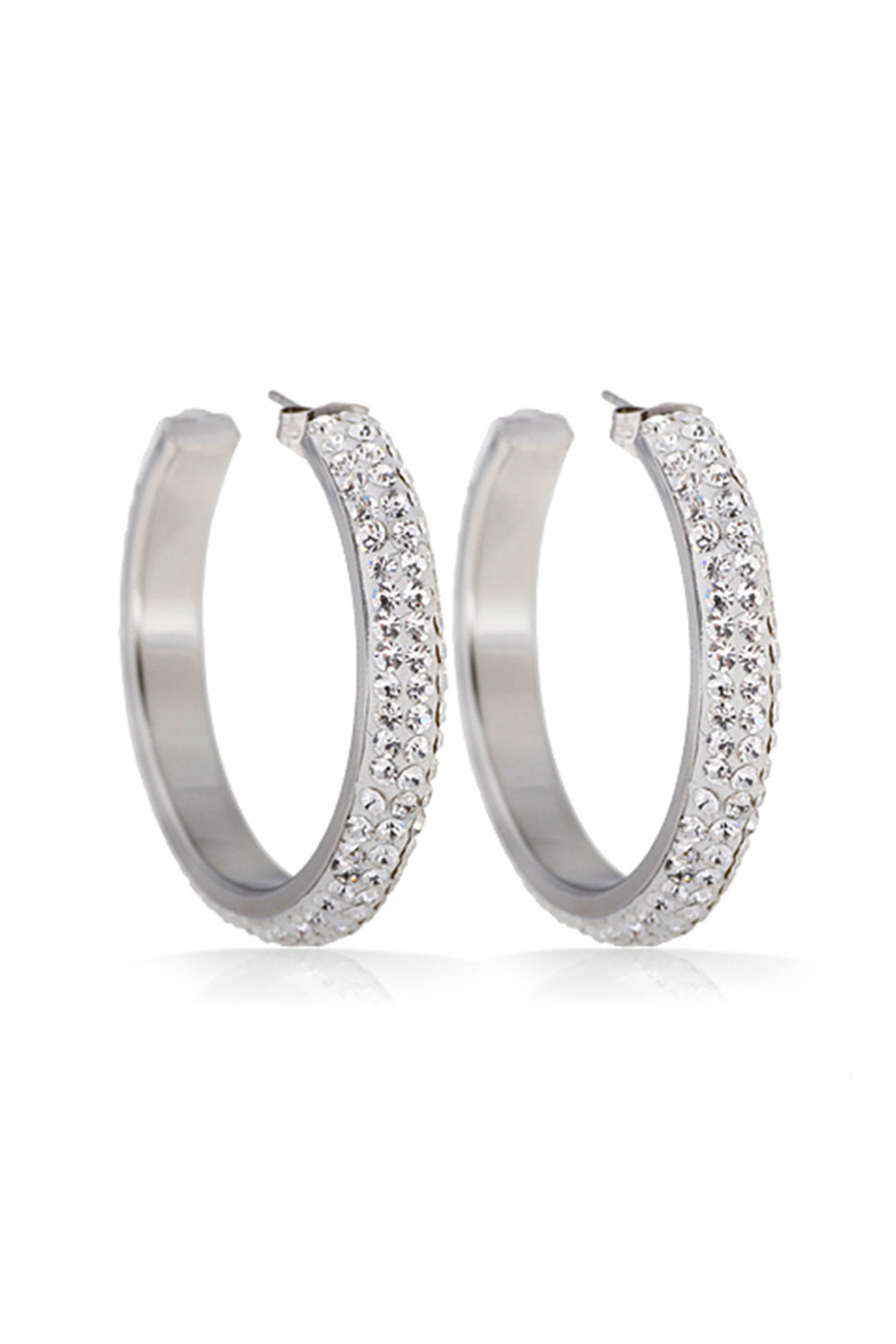 Pendientes de aro de acero inoxidable con diamantes de imitación E5798