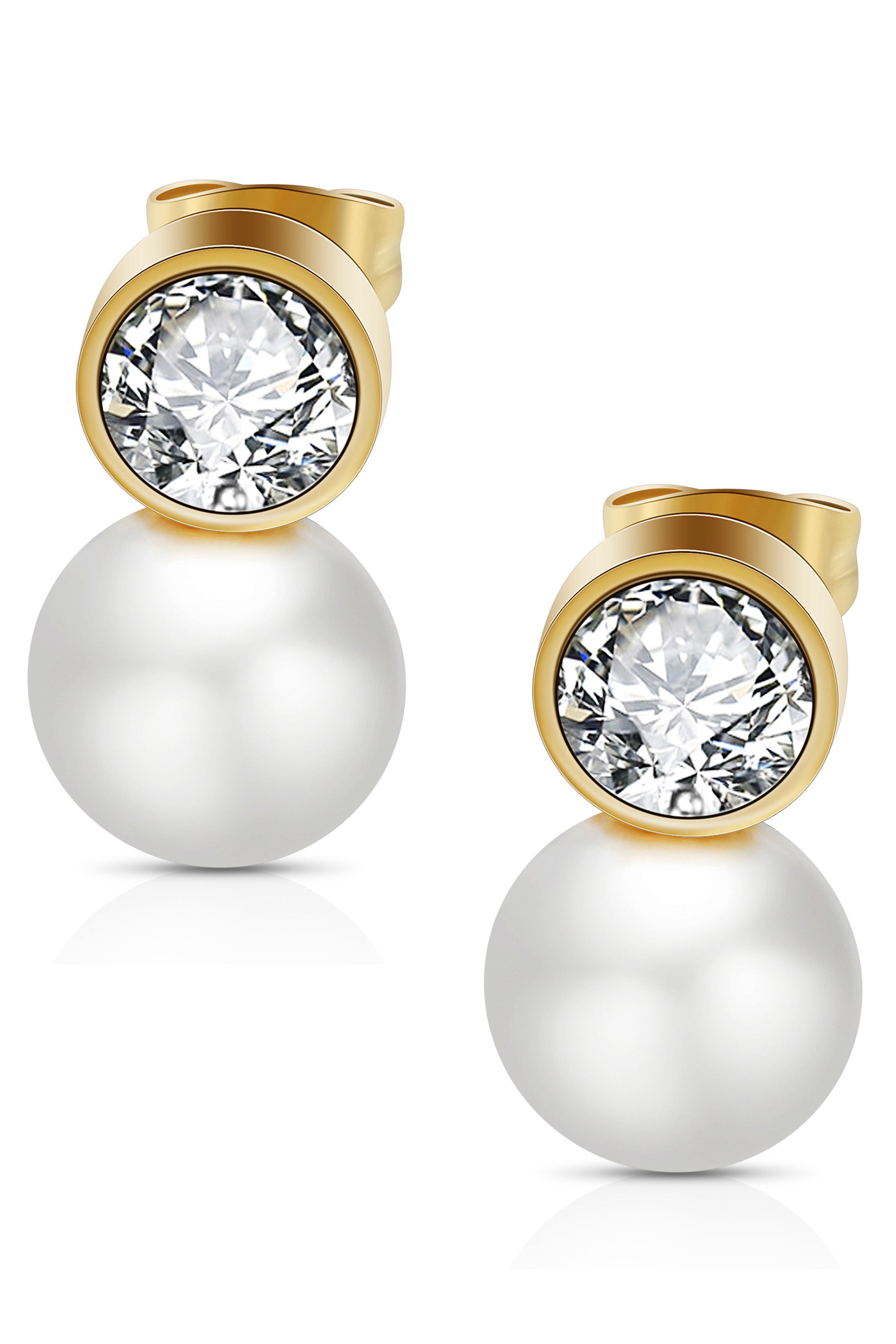 Pendientes de acero inoxidable con circonitas y perlas E5799