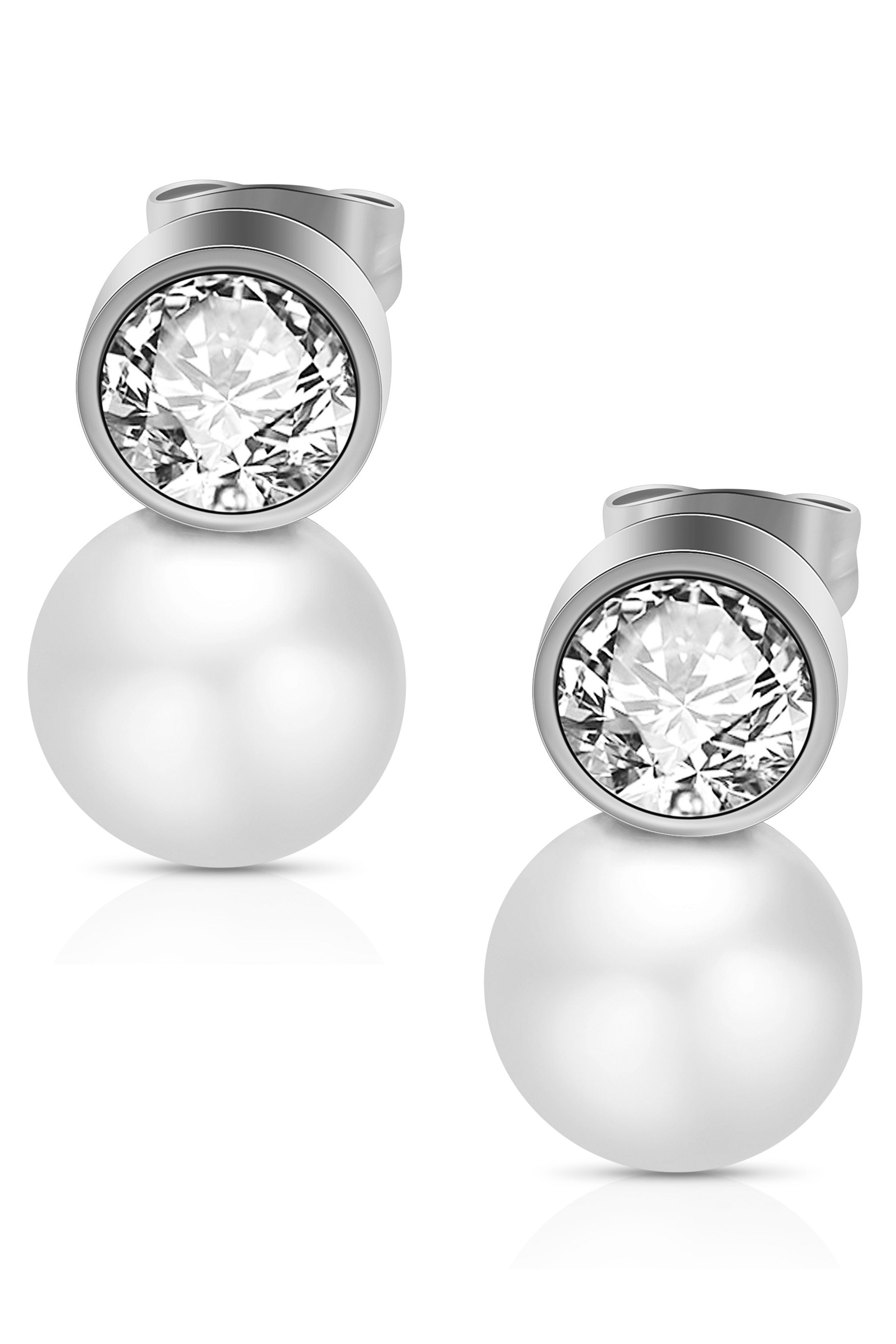 Pendientes de acero inoxidable con circonitas y perlas E5799