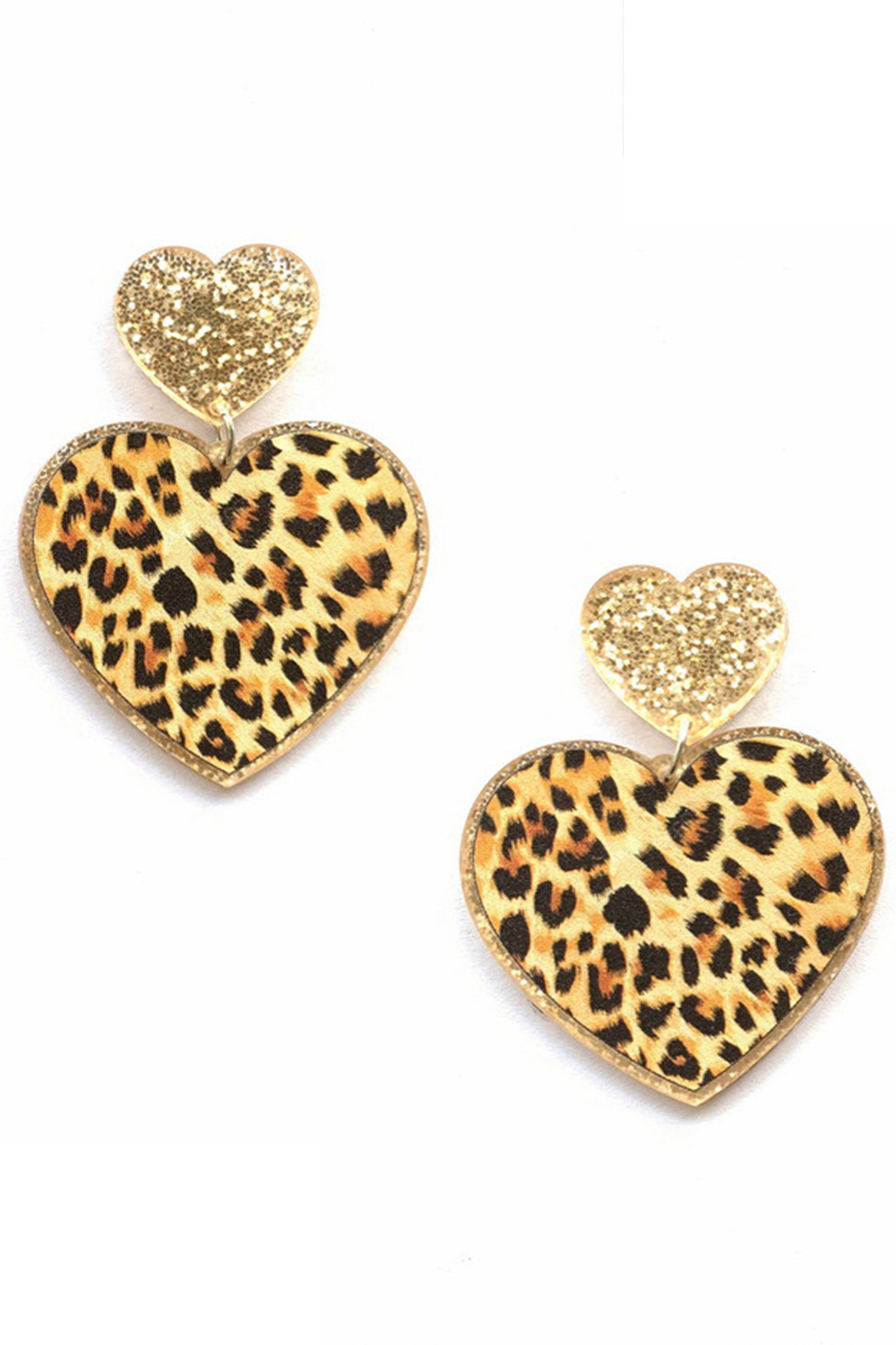 Pendientes acrílicos con forma de corazón y estampado animal E5831