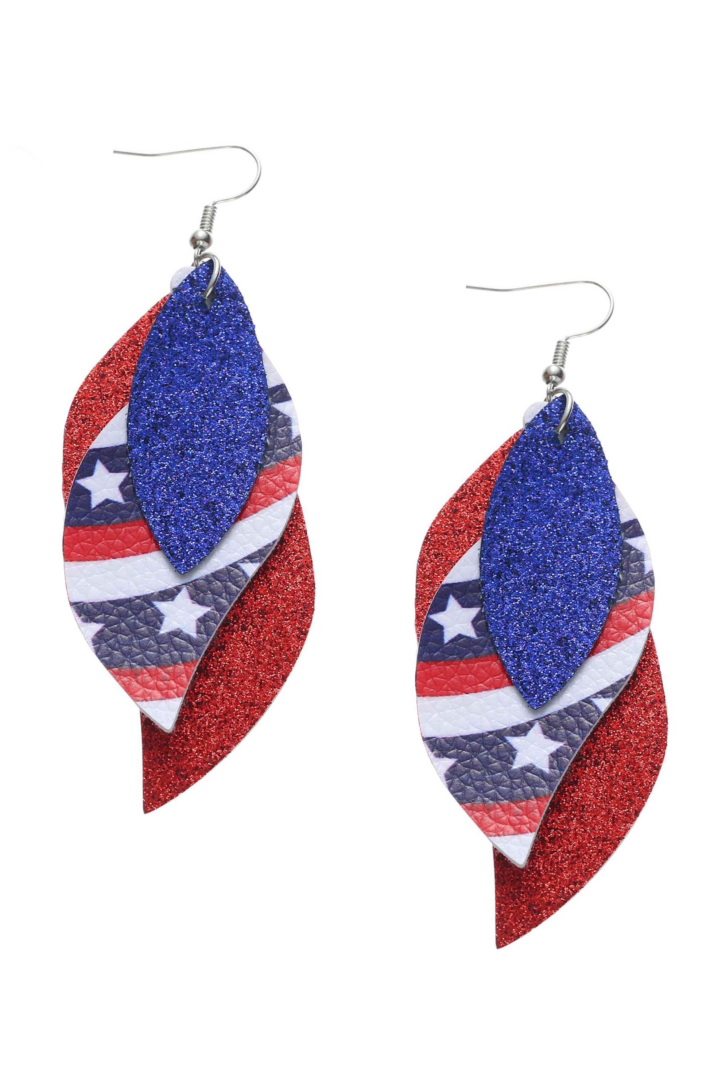American Flag Leaf Leather Earrings E5843