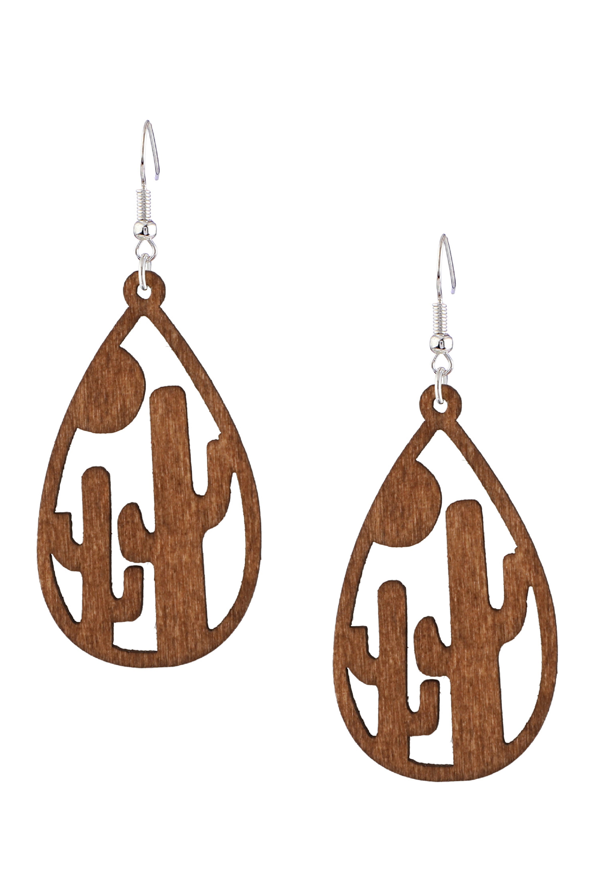 Cactus Teardrop Wooden Earrings E5880