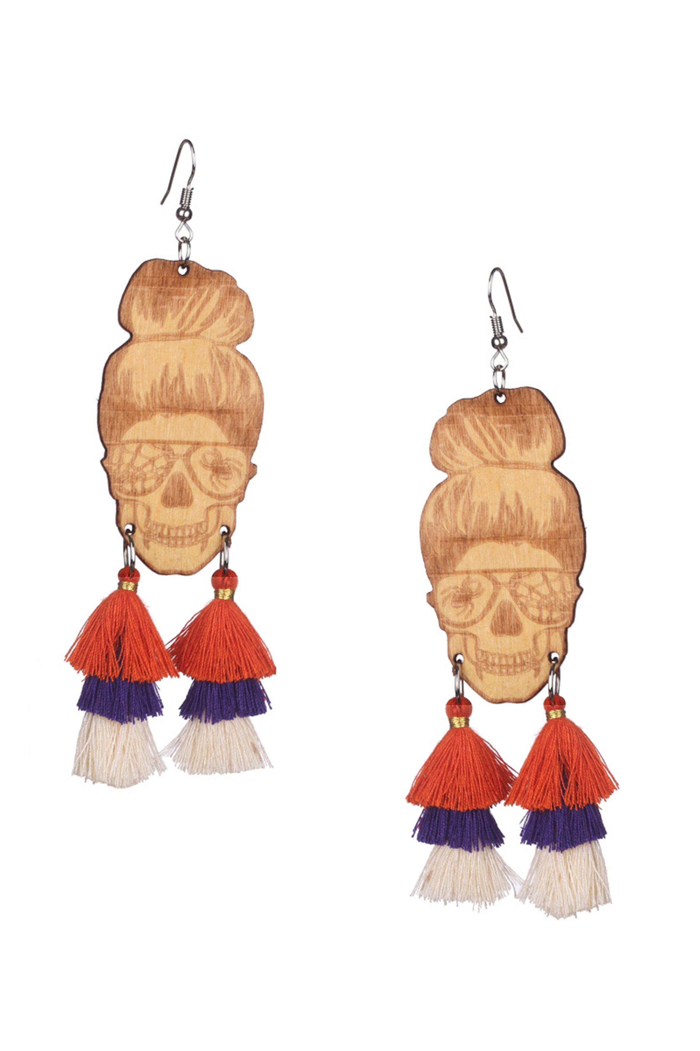 Skull Wooden Tassel Earrings E5923