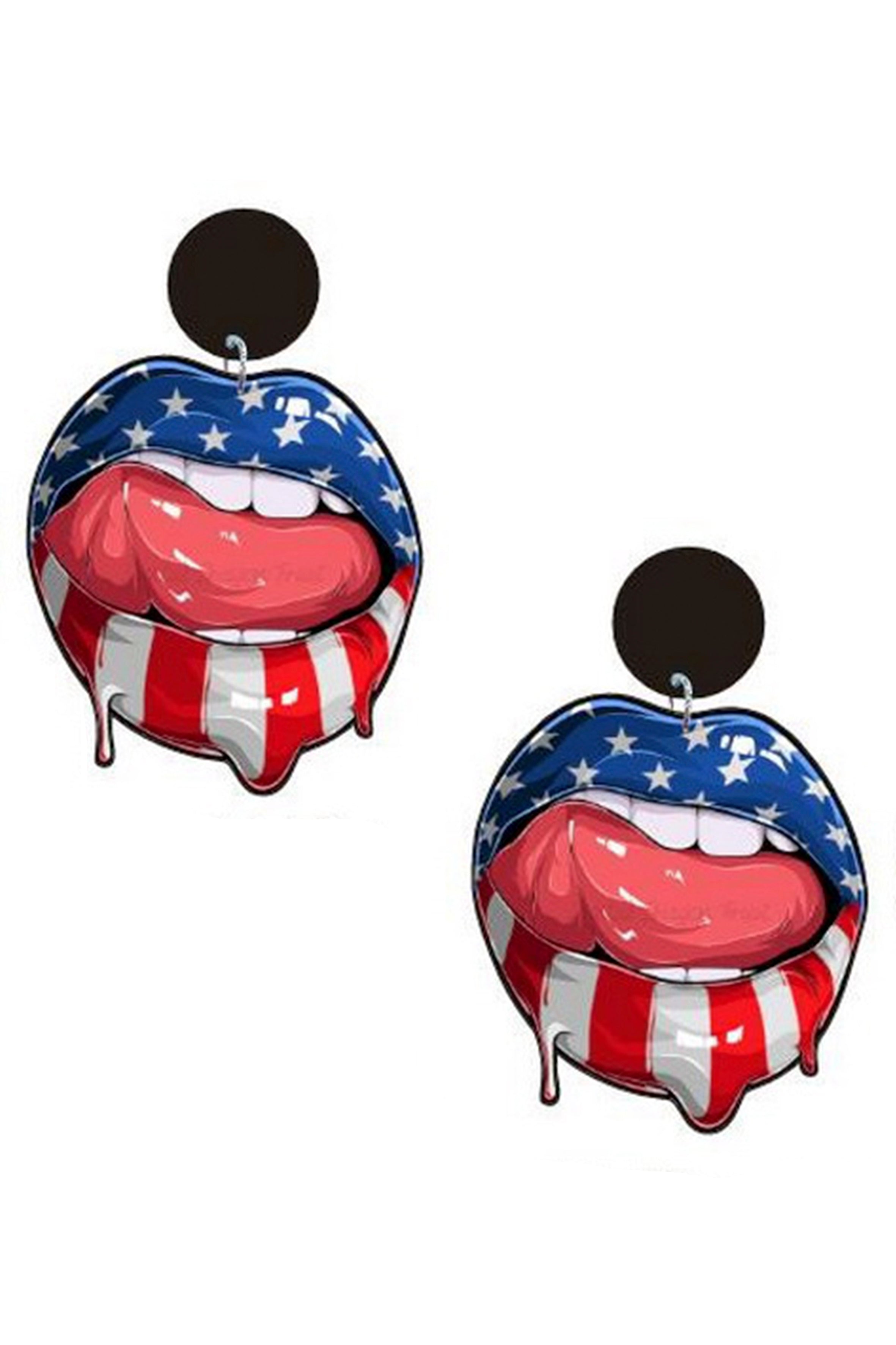Pendientes acrílicos con la bandera americana en la boca E5976