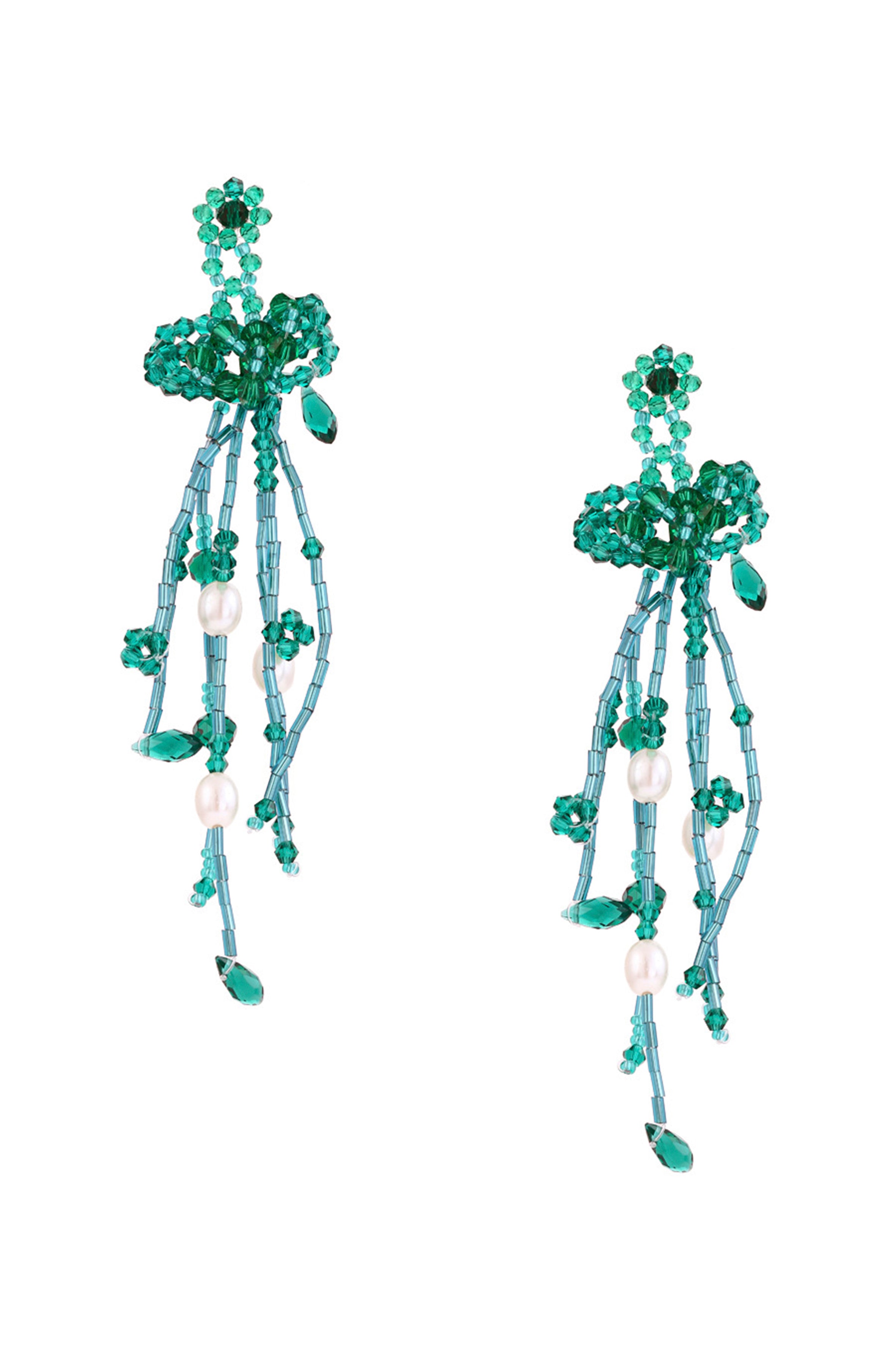 Floral Crystal Bead Tassel Earrings E6008