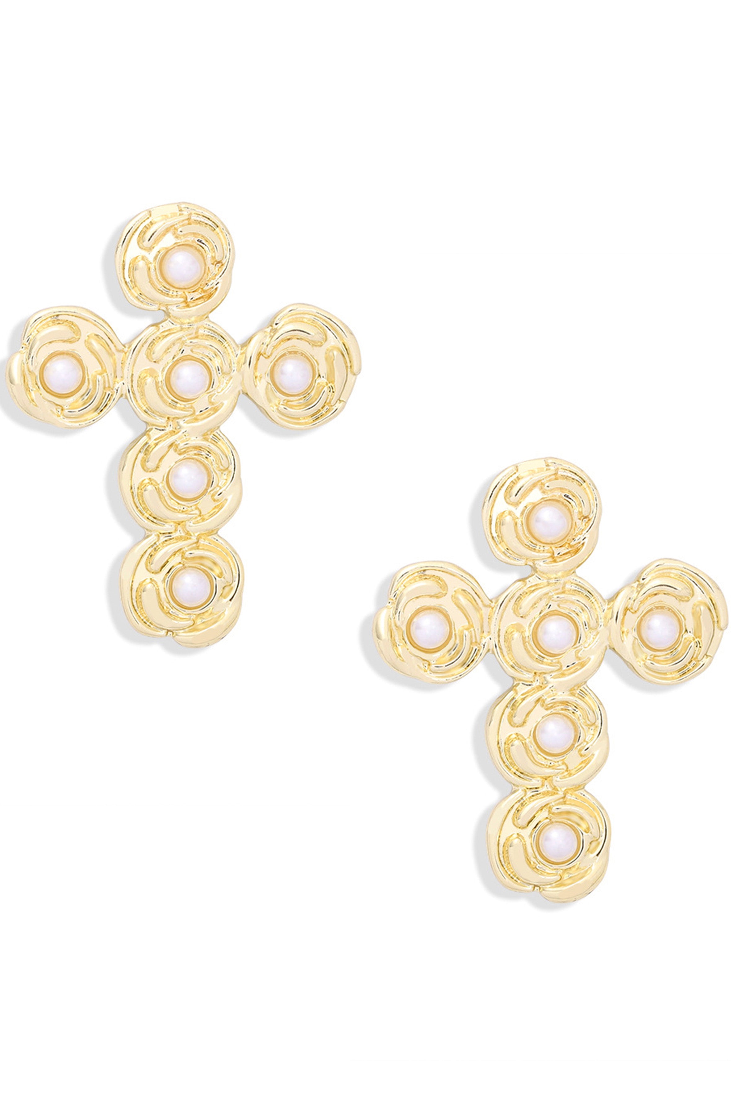 Pendientes de aleación con forma de cruz y perlas E6029