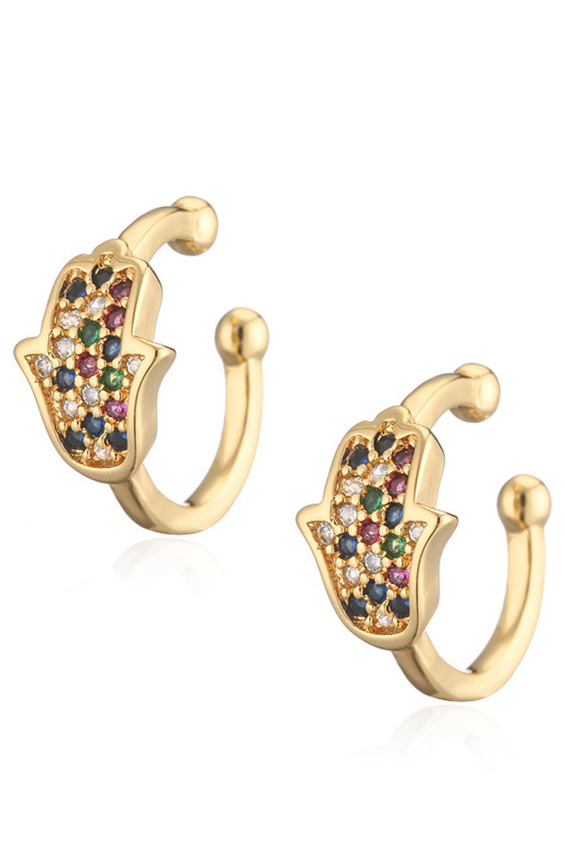 Pendientes tipo brazalete con circonitas cúbicas y palma de Fátima E6099