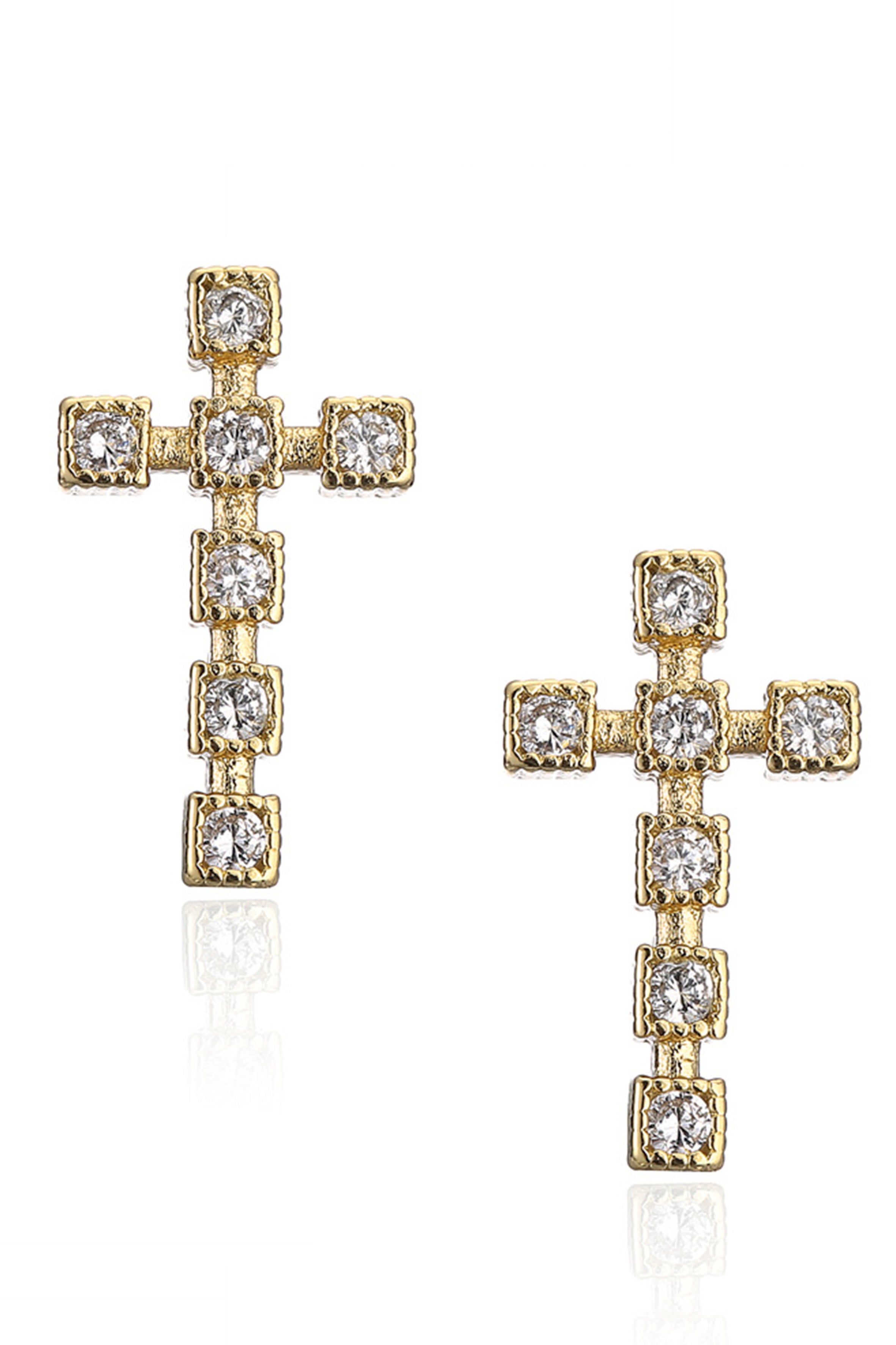 Pendientes de circonita cúbica en forma de cruz E6100