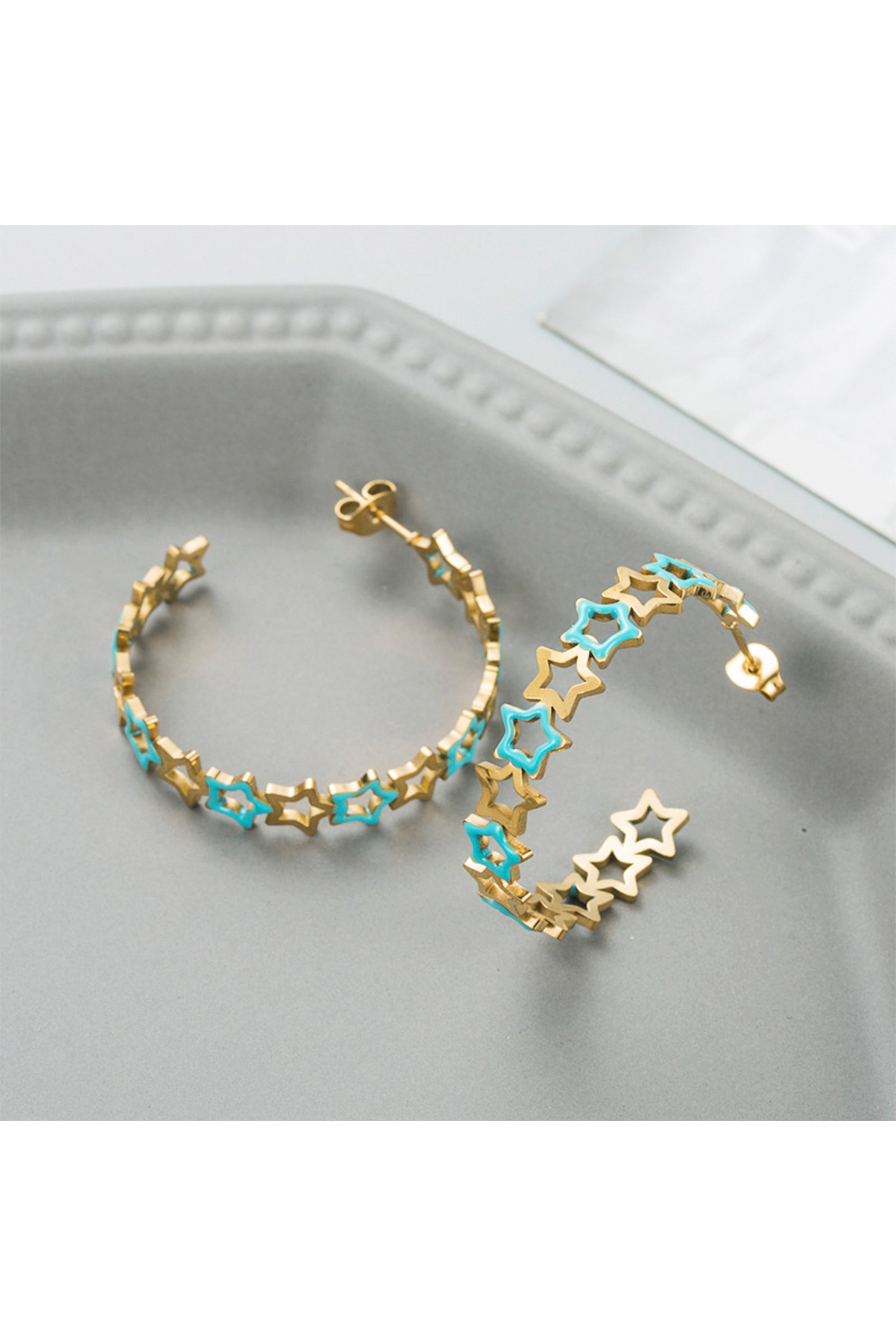 Star Stainless Steel Hoop Earrings E6144