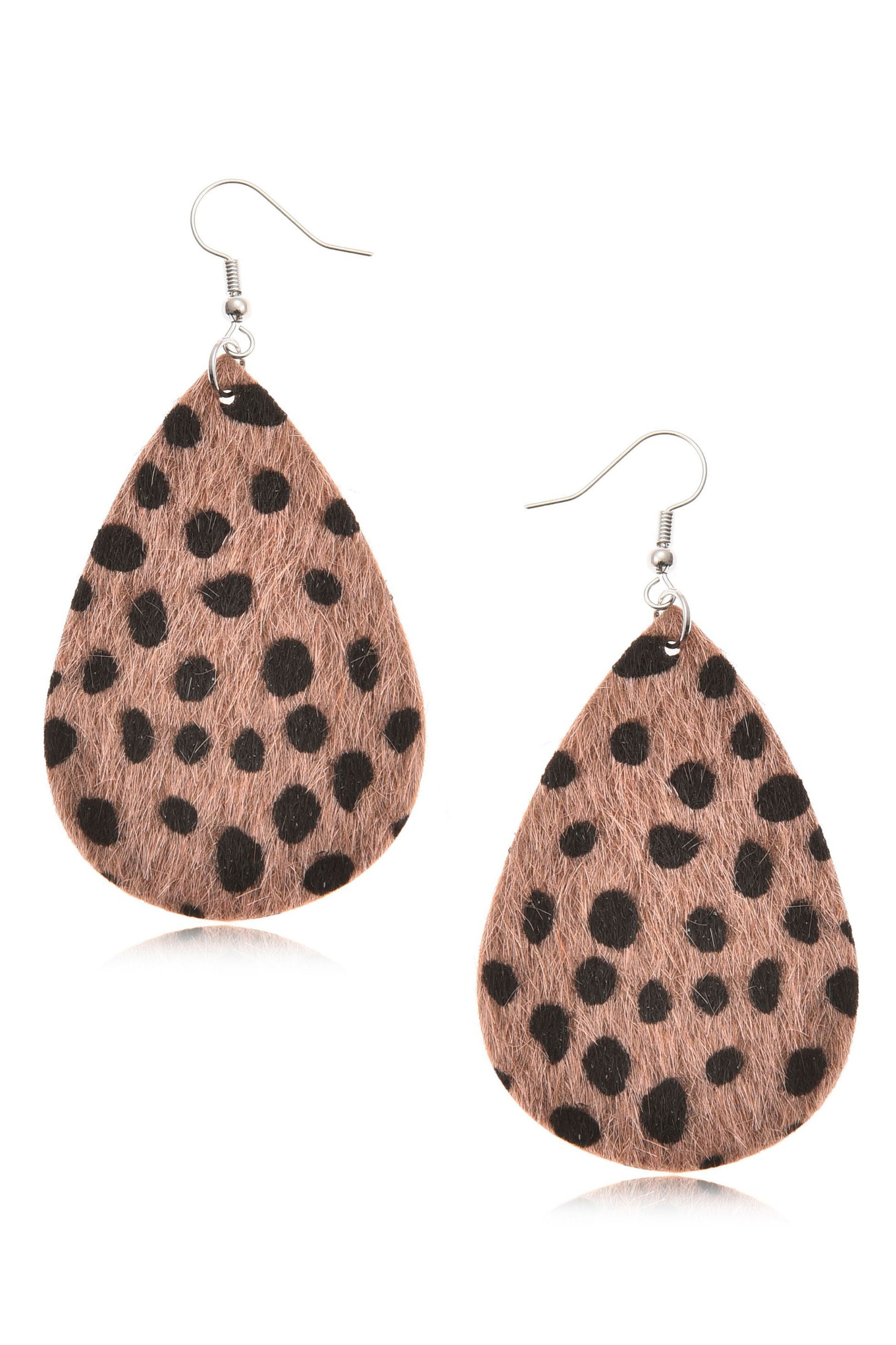Animal Printed Teadrop Leather Earrings E6298