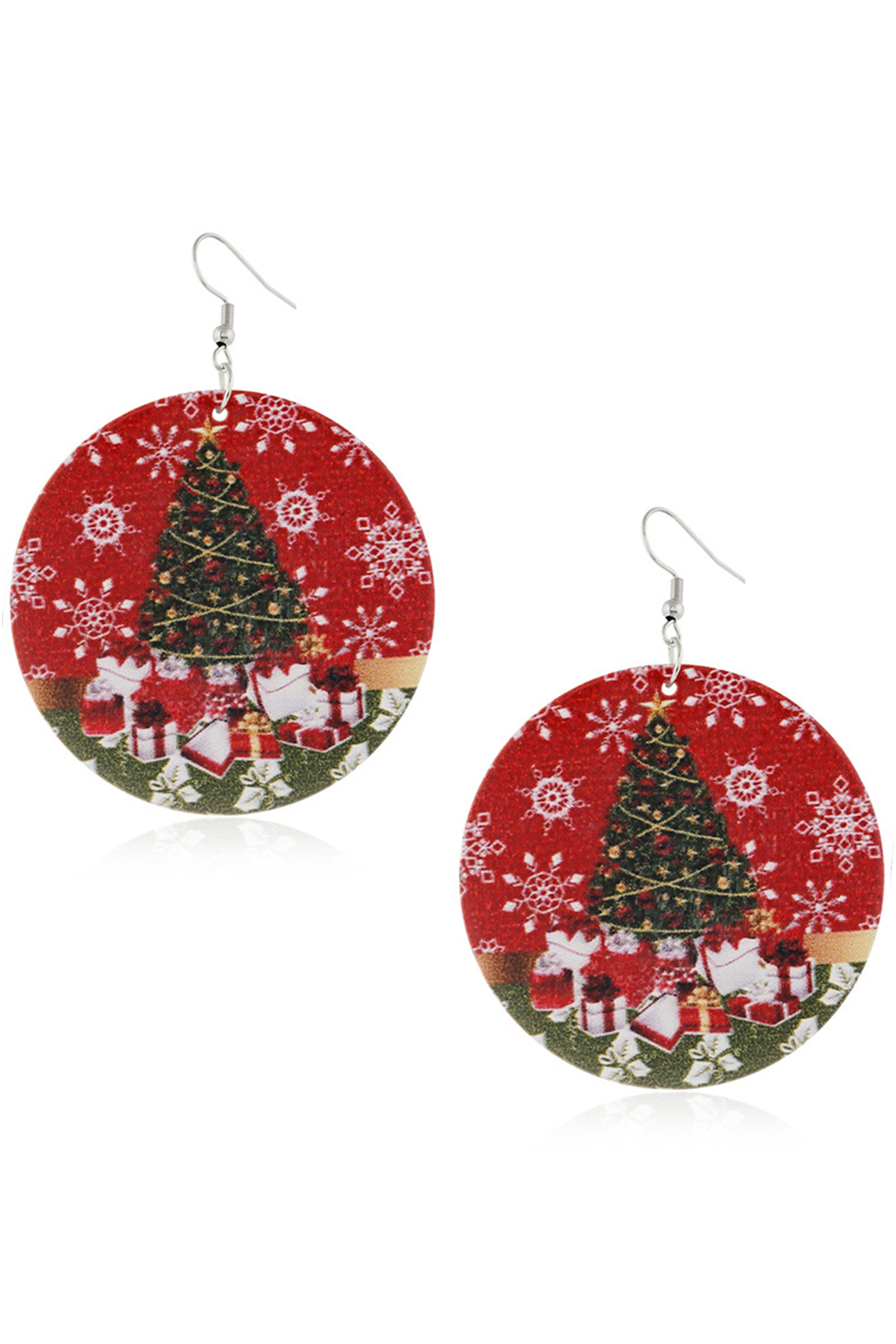 Christmas Printed Disc Wooden Earrings E6324