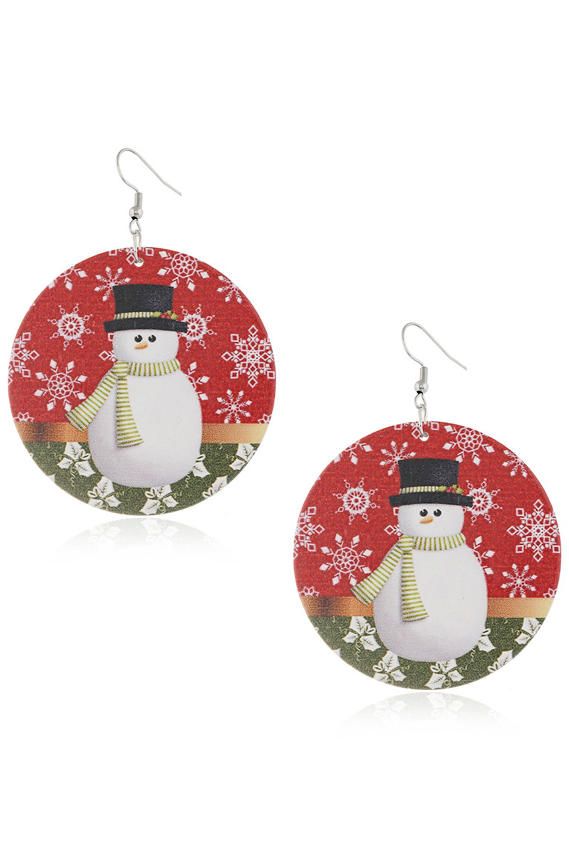Snowflake Printed Disc Wooden Earrings E6327