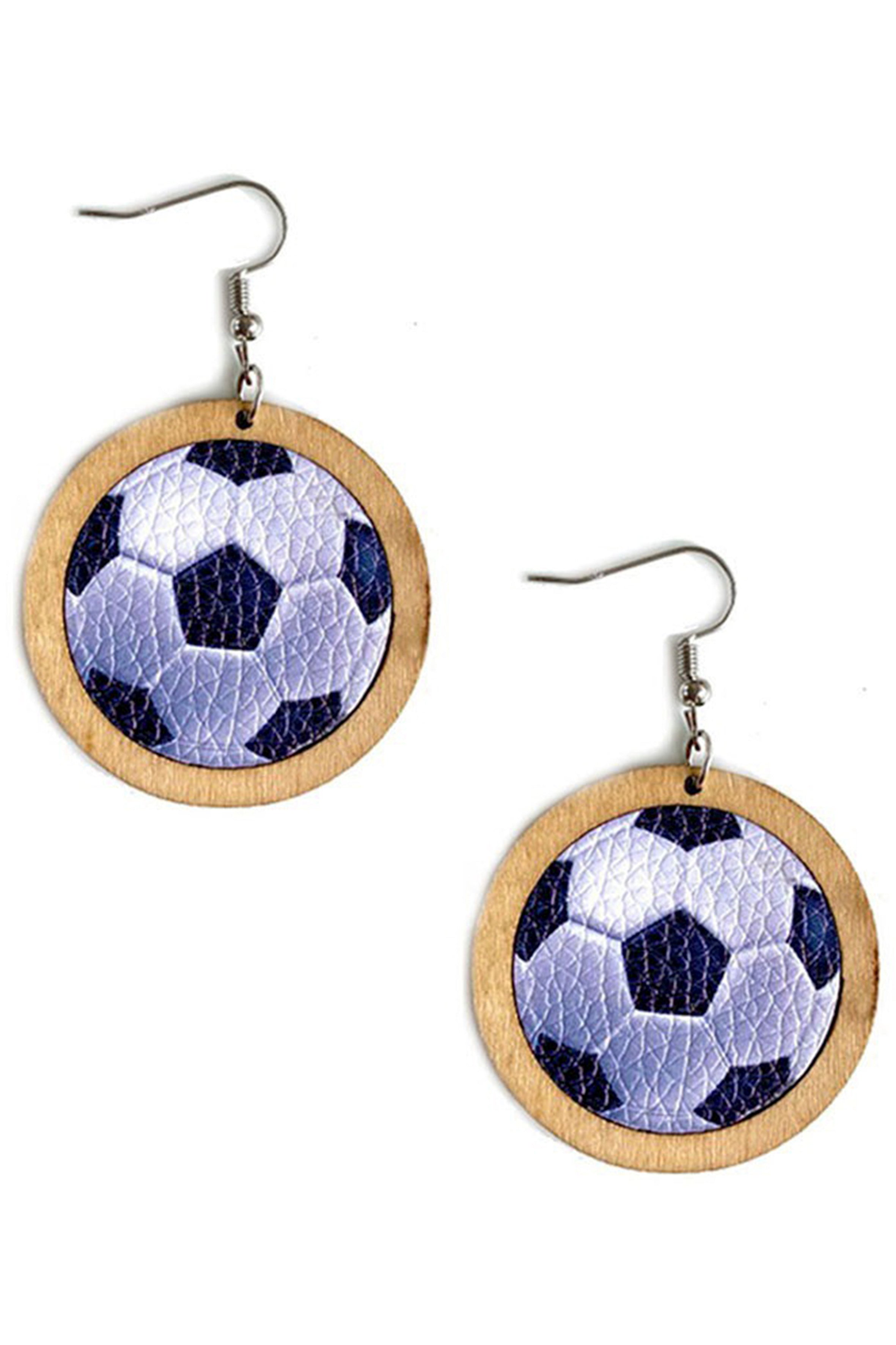 Football Leather Wooden Earrings E6357