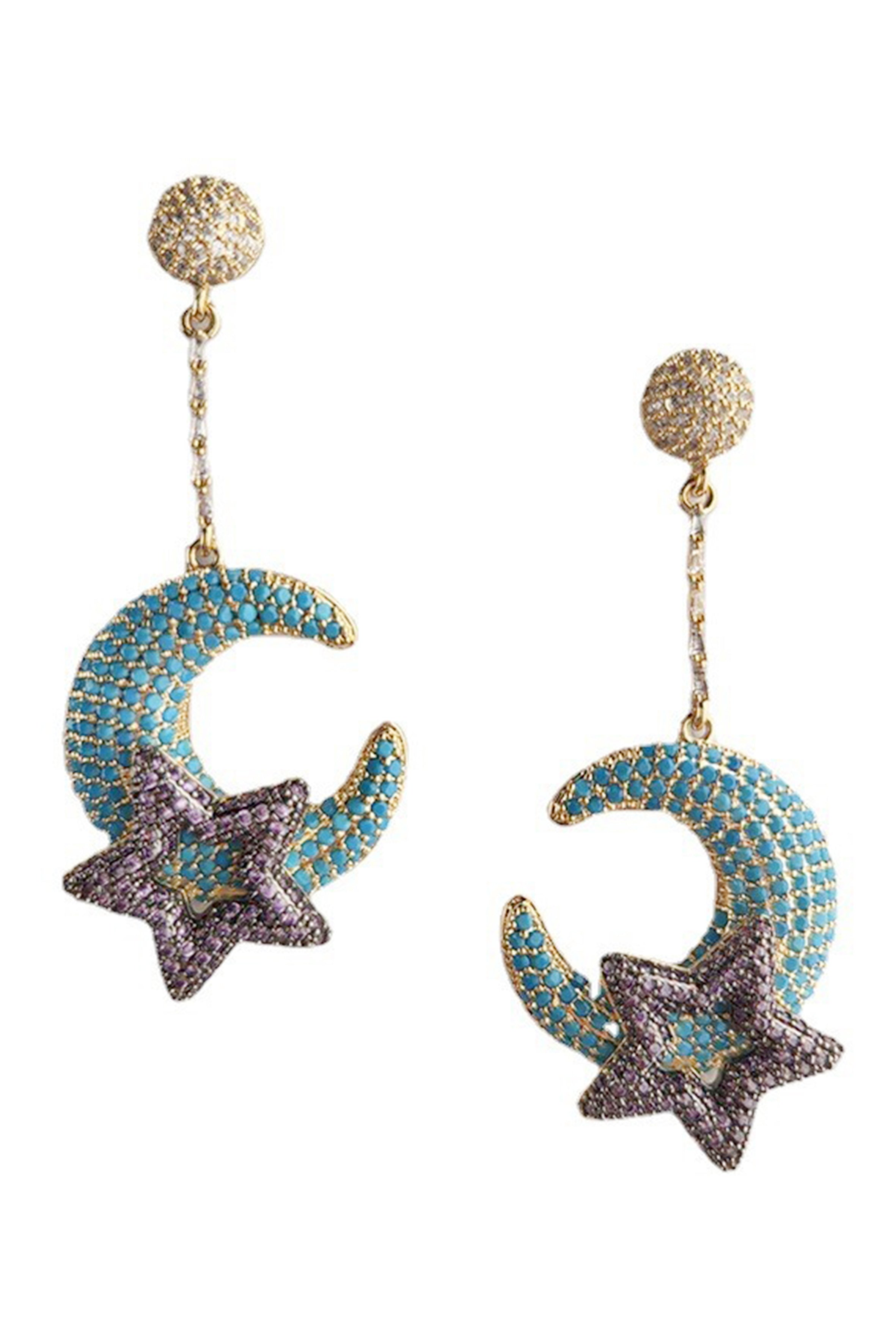 Pendientes de circonita cúbica con forma de luna y estrella E6409