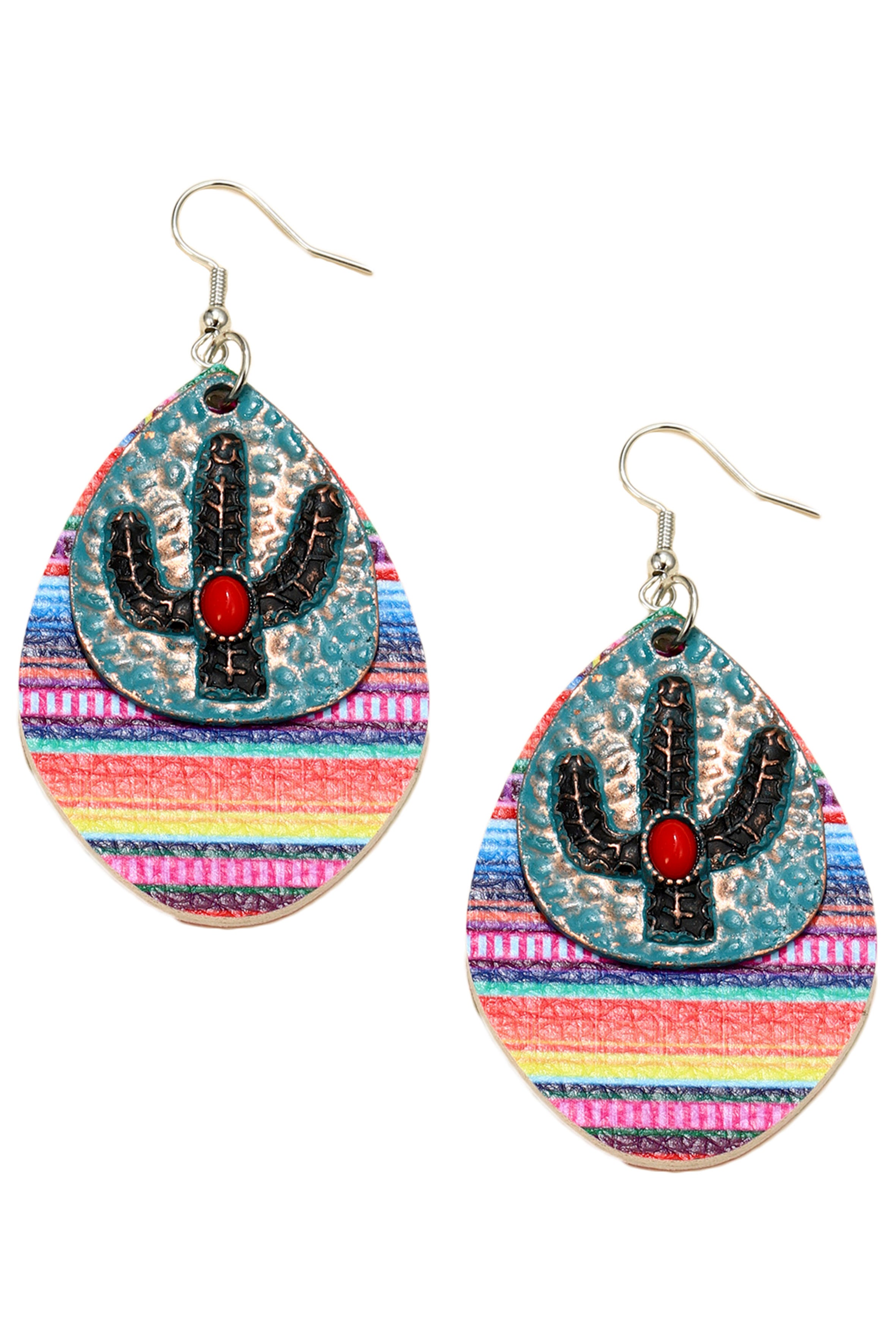 Pendientes de cuero sintético con forma de lágrima de cactus E6419