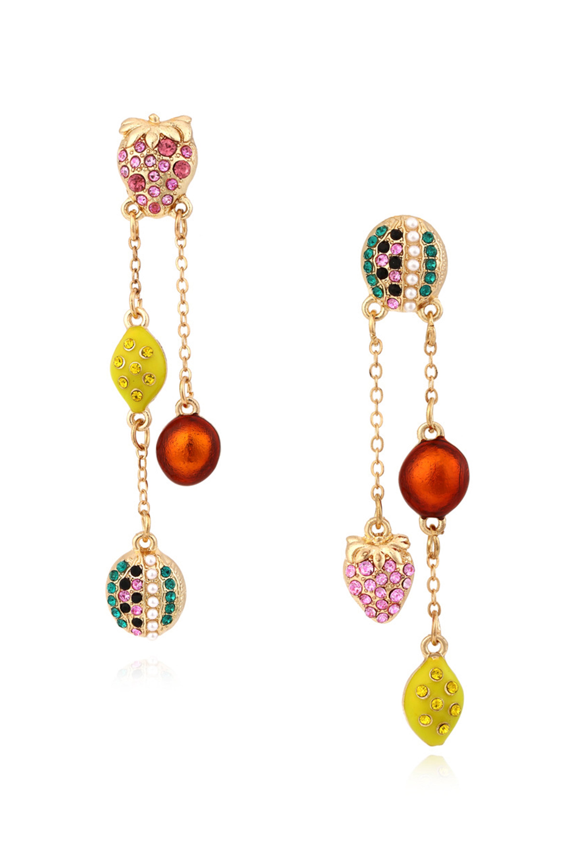 Lemon Strawberry Rhinestone Tassel Earrings E6510