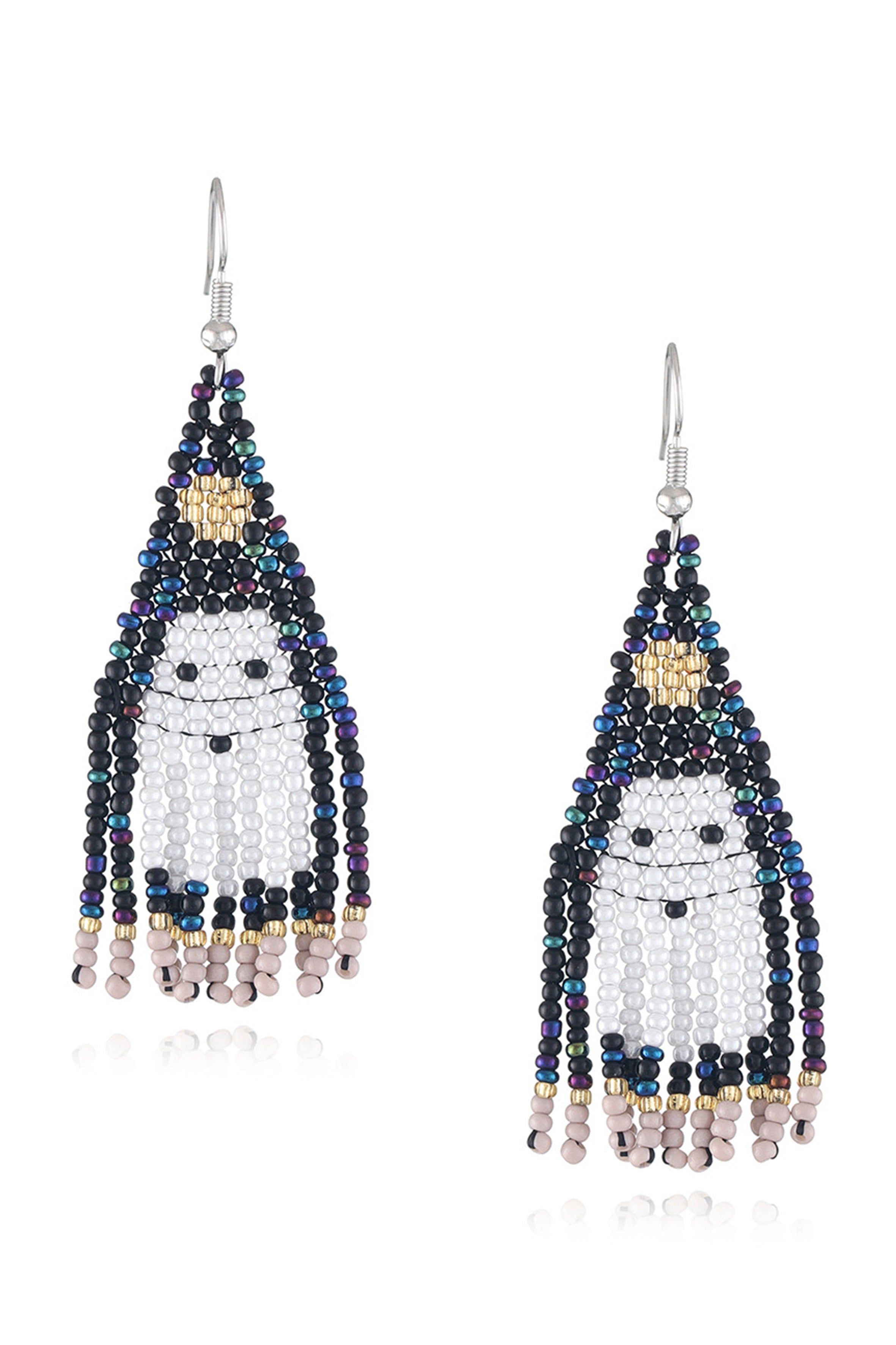 Pendientes de borlas con cuentas de semillas fantasma E6520