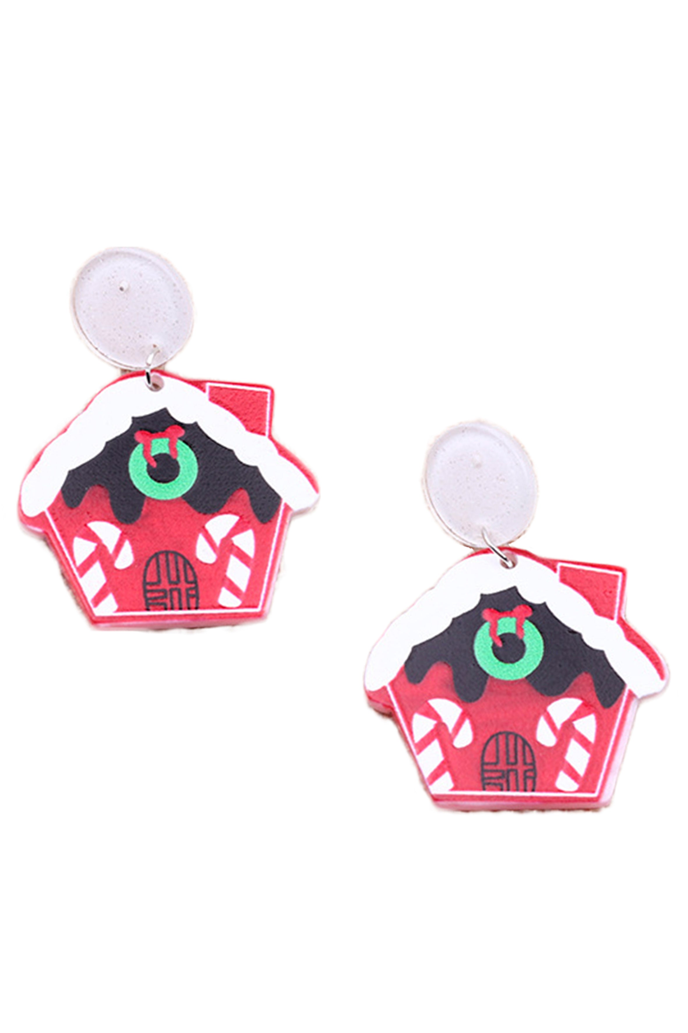 Pendientes acrílicos de casa navideña E6538