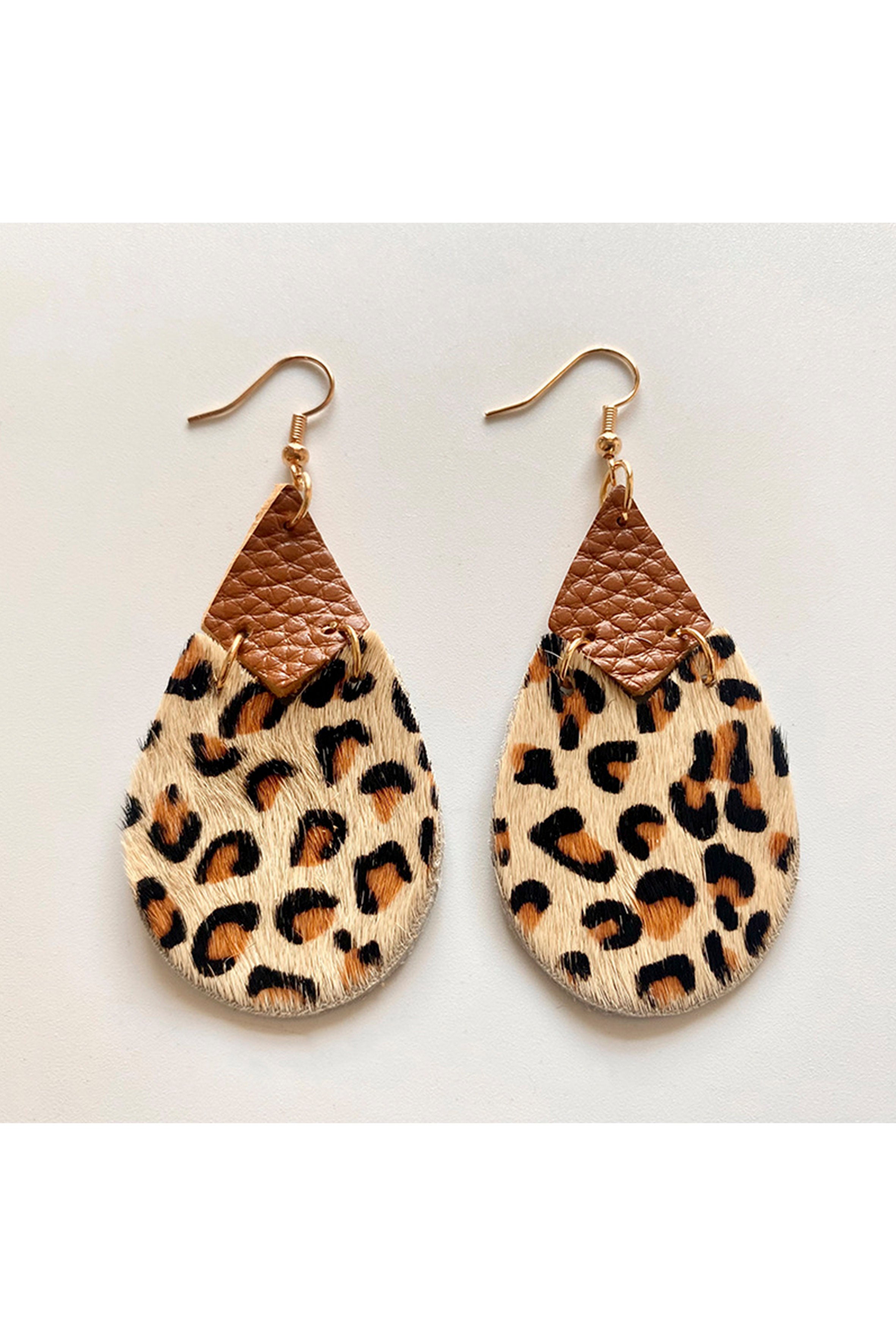 Pendientes de piel de vaca con forma de lágrima y estampado animal E6548