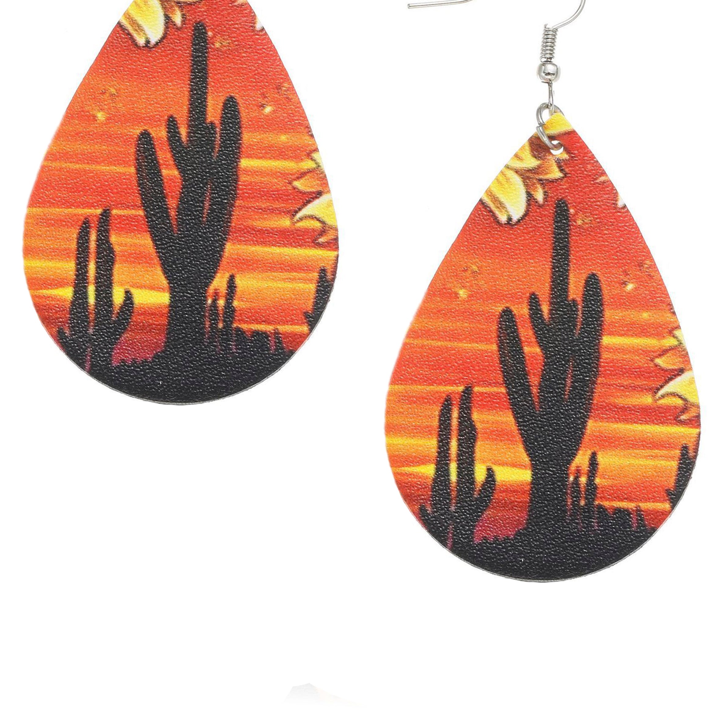 Desert Cactus Teardrop Wooden Earrings E6612