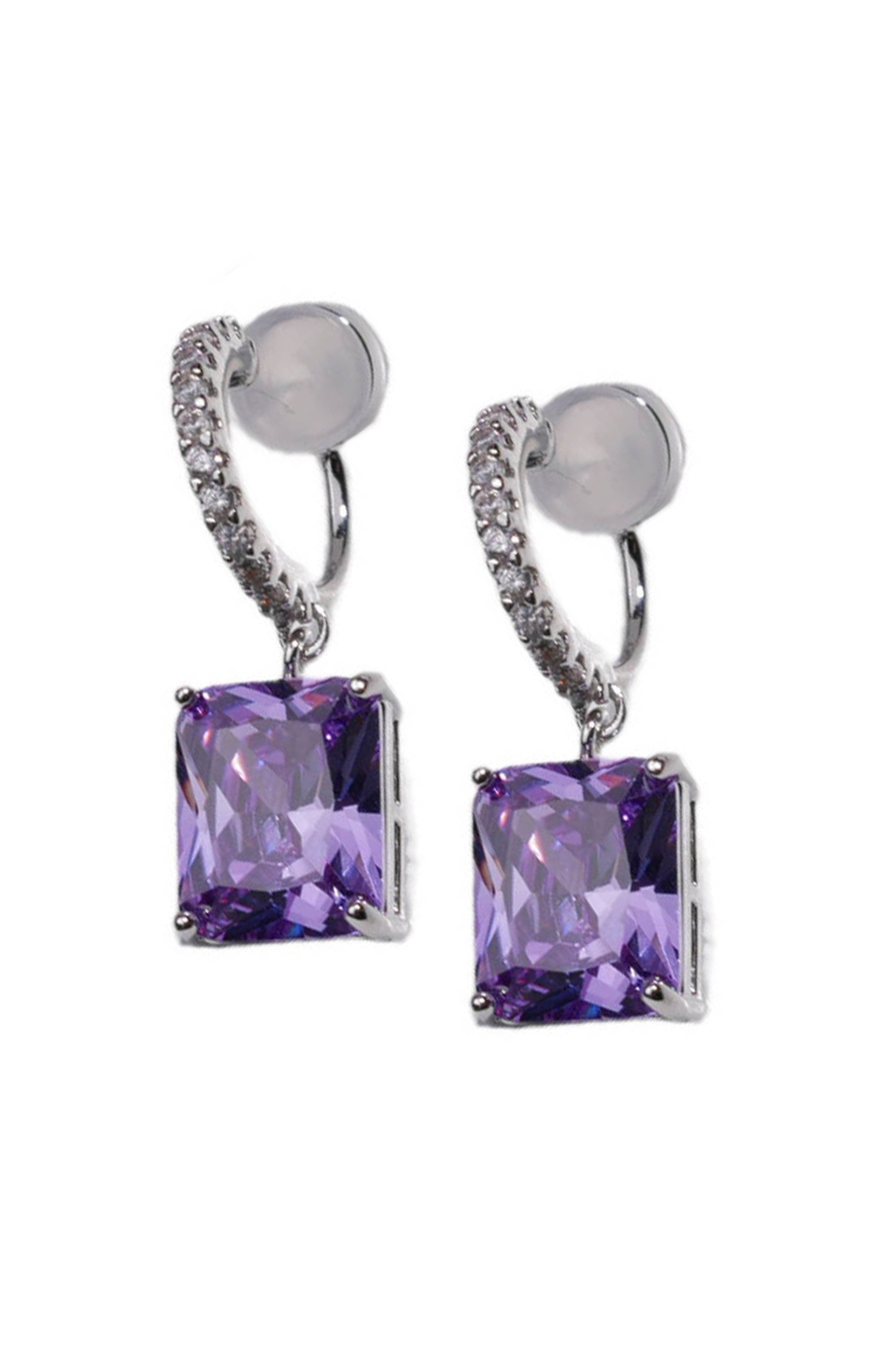 Pendientes de aro con circonitas cúbicas cuadradas con clip E6625