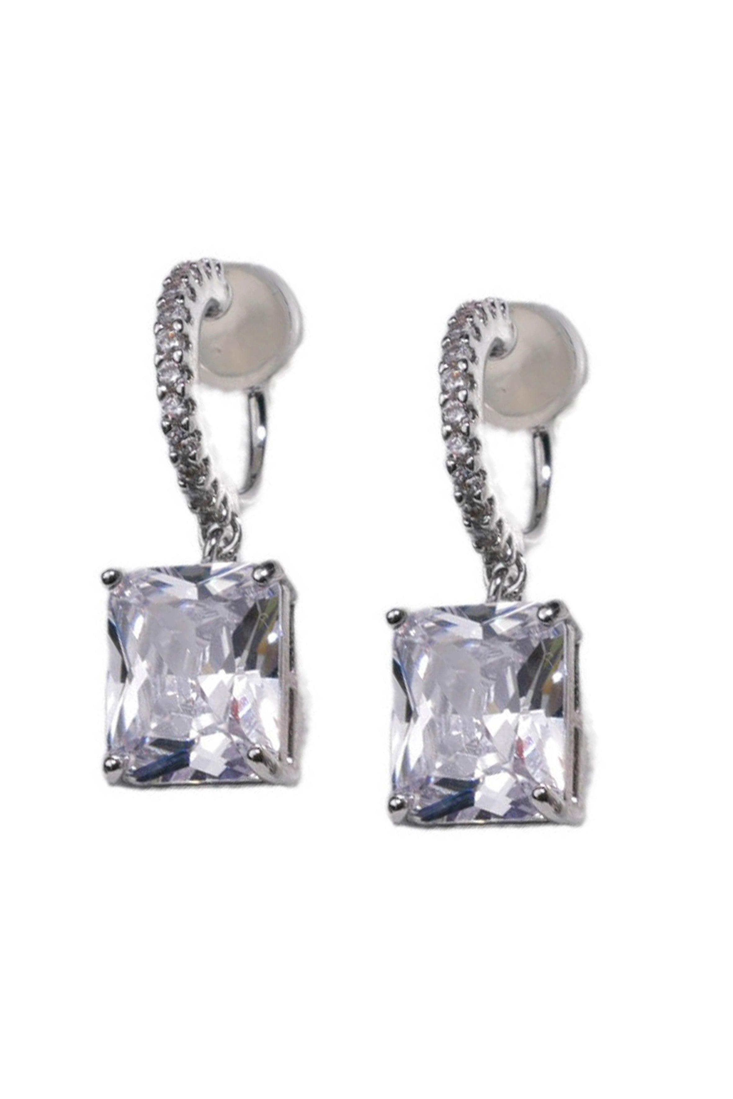Pendientes de aro con circonitas cúbicas cuadradas con clip E6625