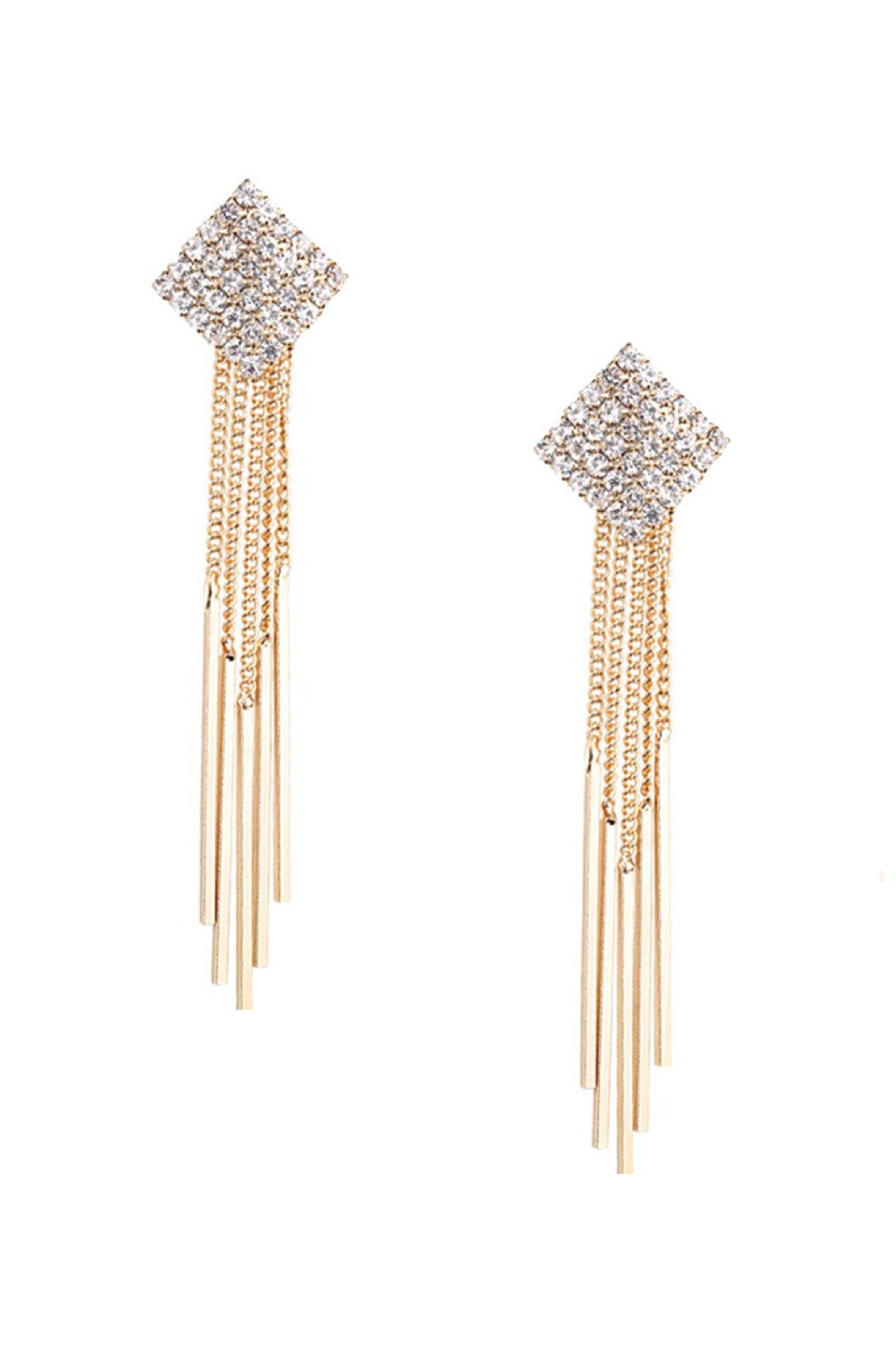 Rhinestone Tassel Clip On Earrings E6644