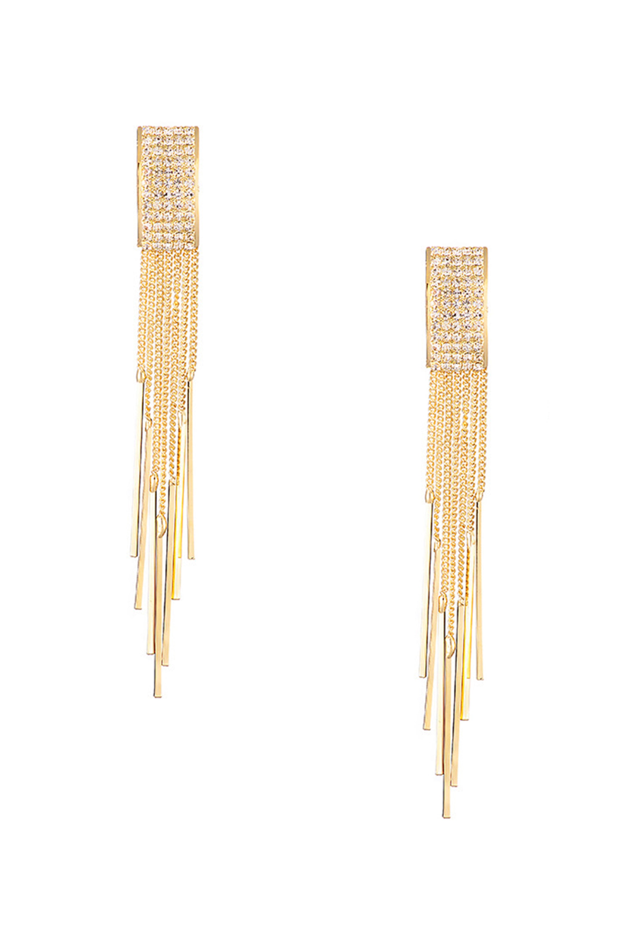 Rhinestone Tassel Clip On Earrings E6648