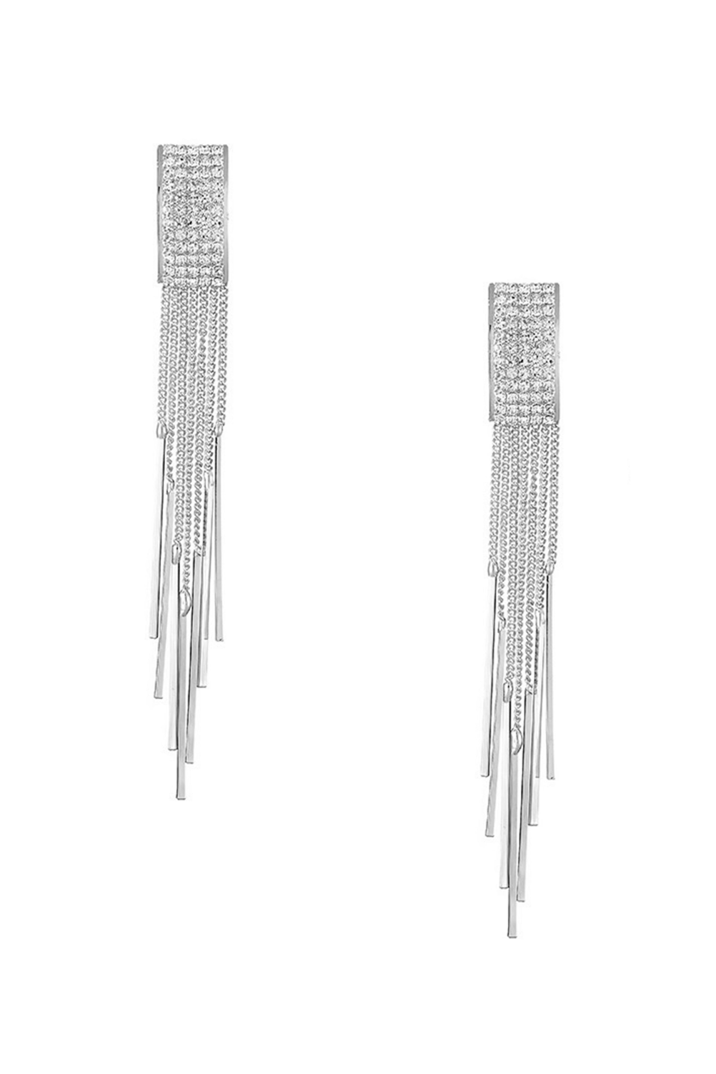 Rhinestone Tassel Clip On Earrings E6648