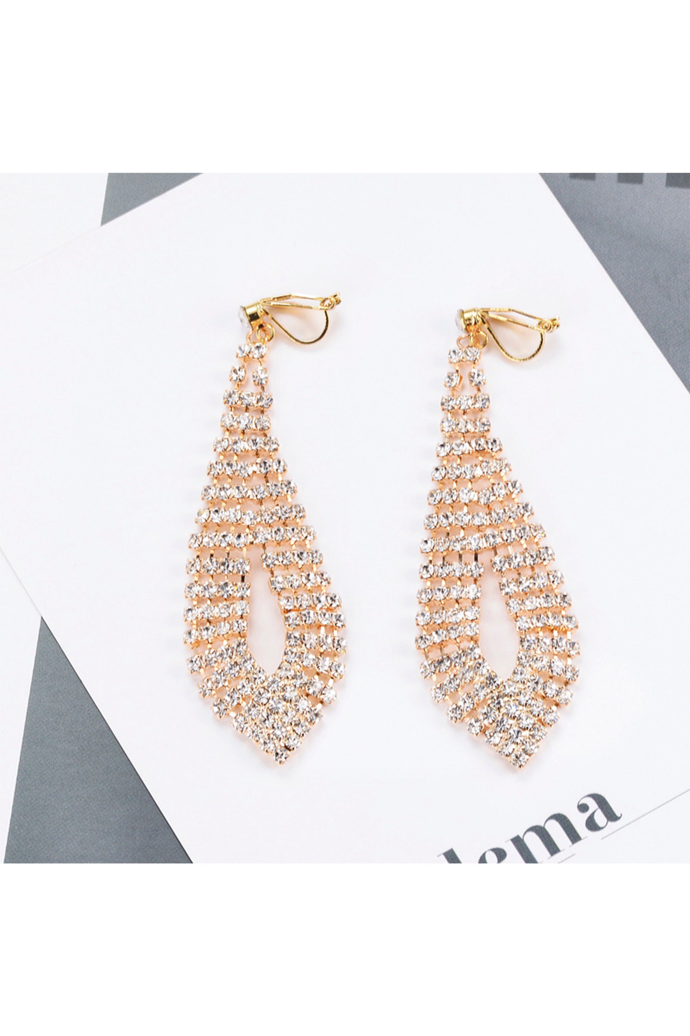 Teardrop Rhinestone Clip On Earrings E6649