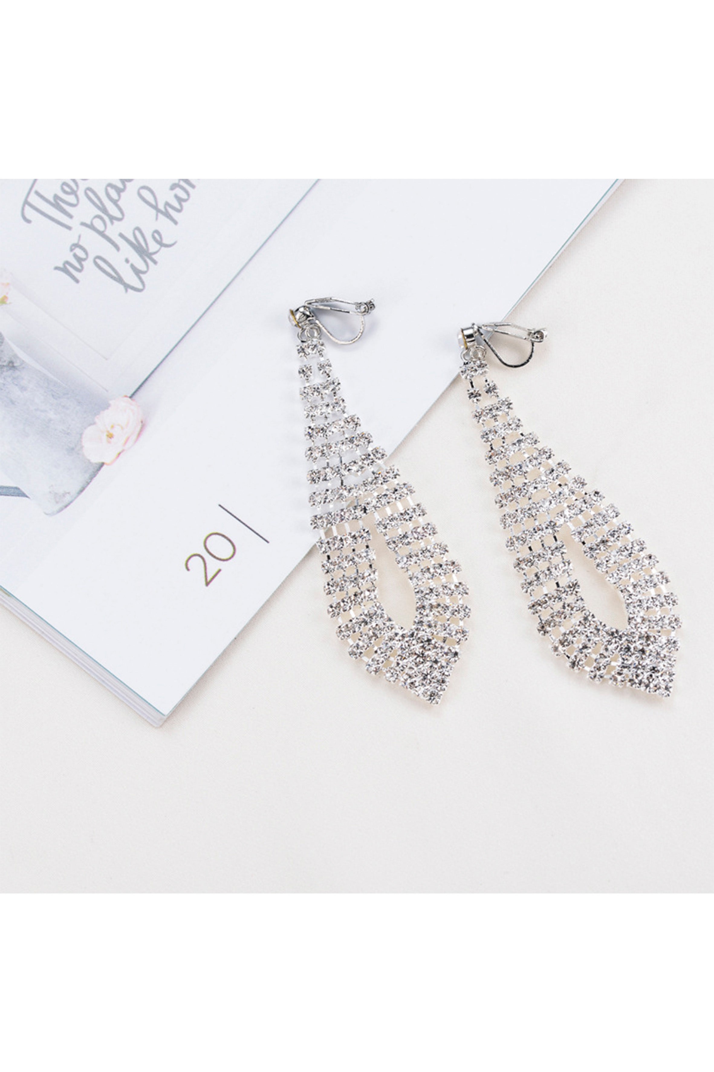 Teardrop Rhinestone Clip On Earrings E6649