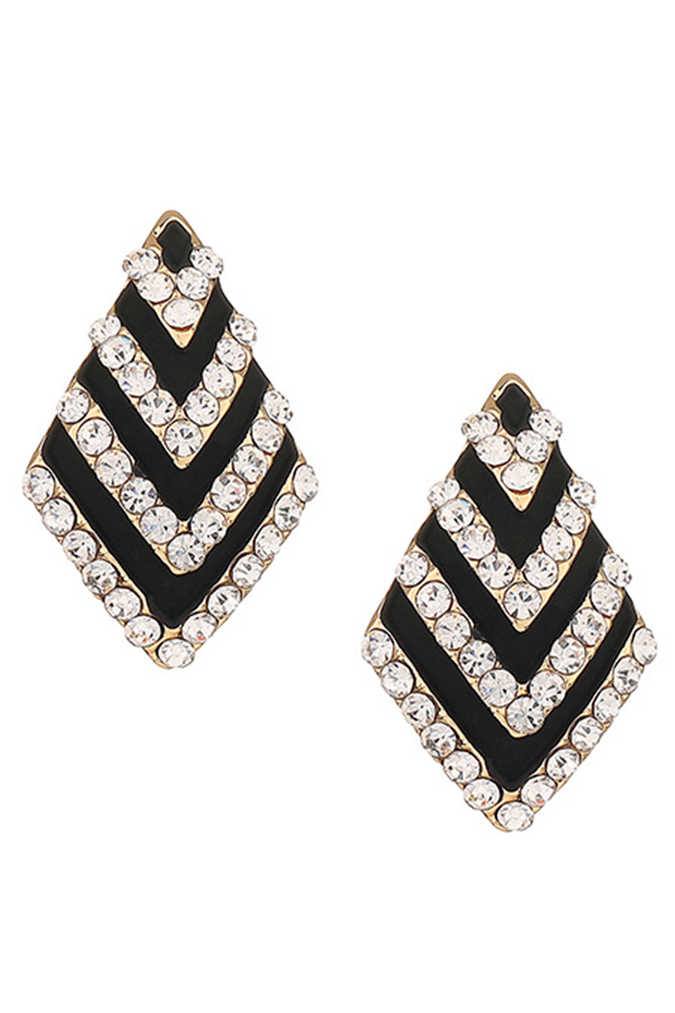 Diamond Shaped Rhinestone Stud Clip On Earrings E6650