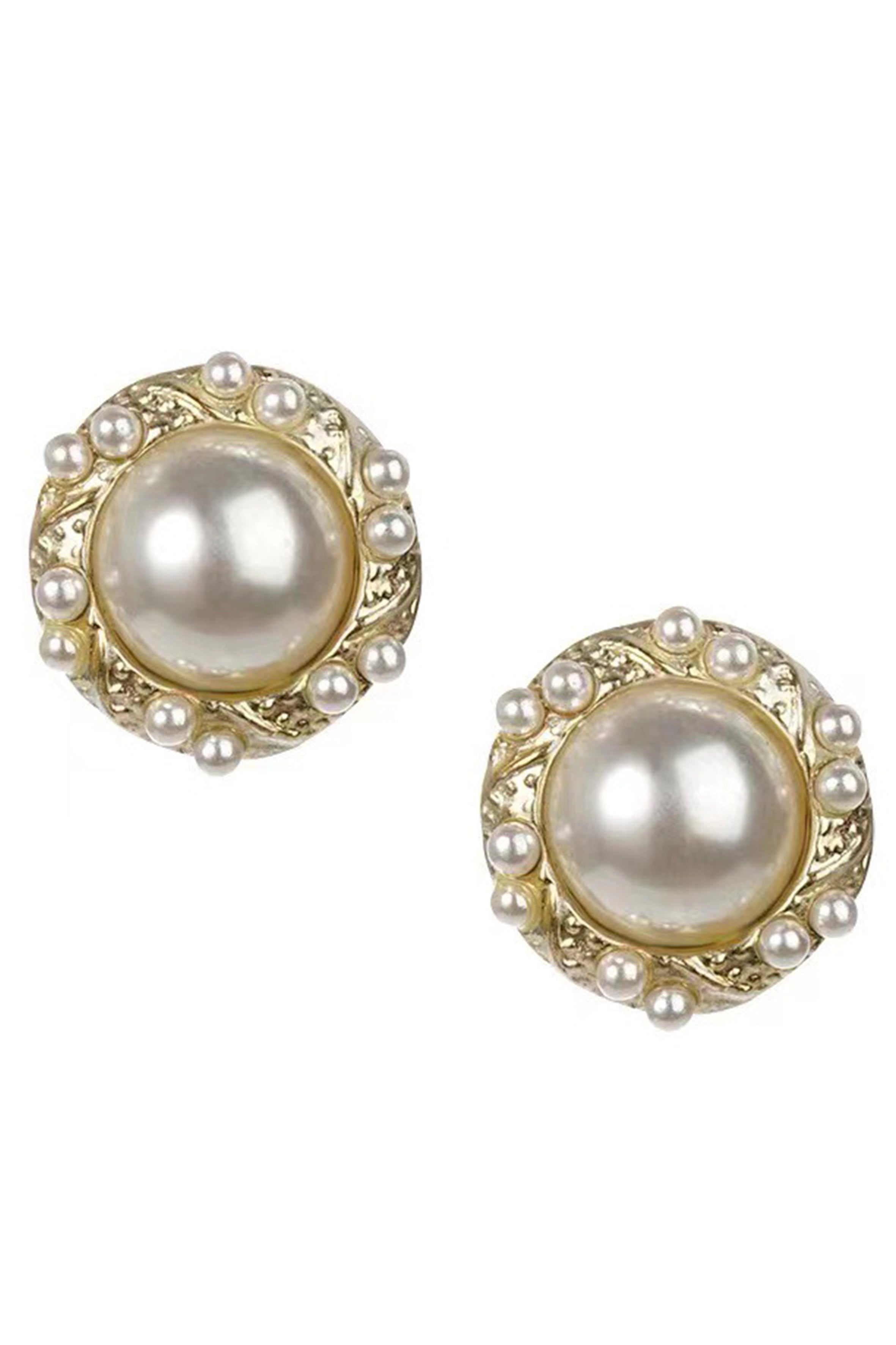 Floral Pearl Stud Clip On Earrings E6668