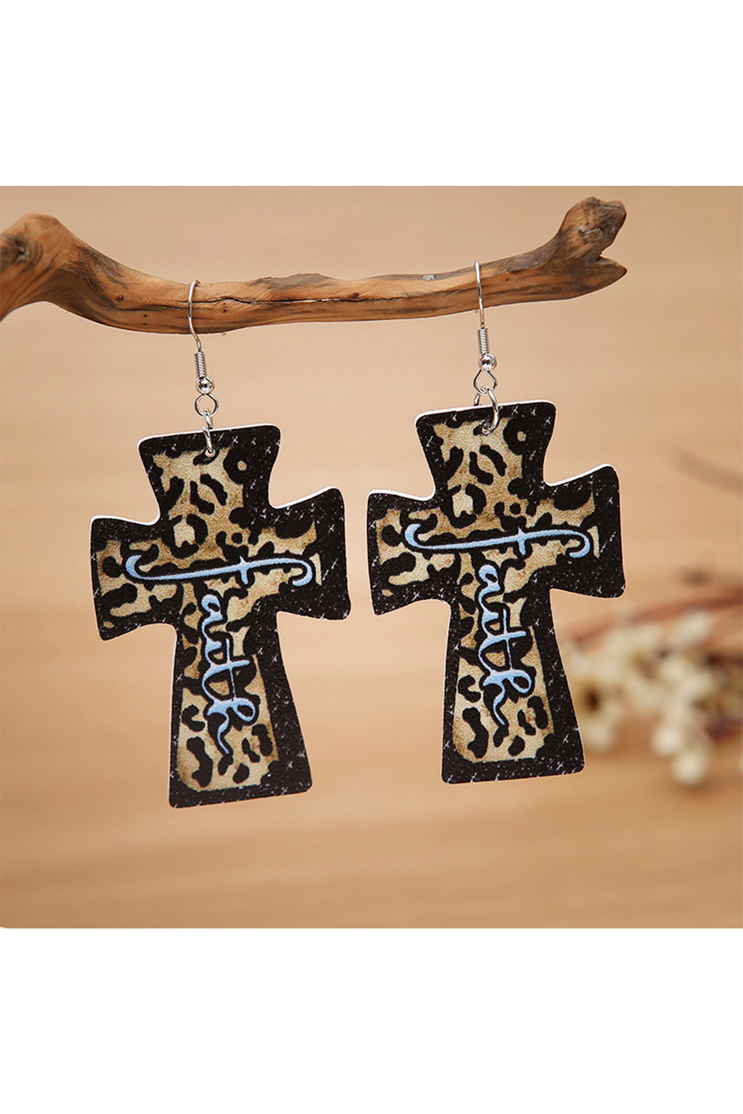 Animal Printed Cross Leather Earrings E6710