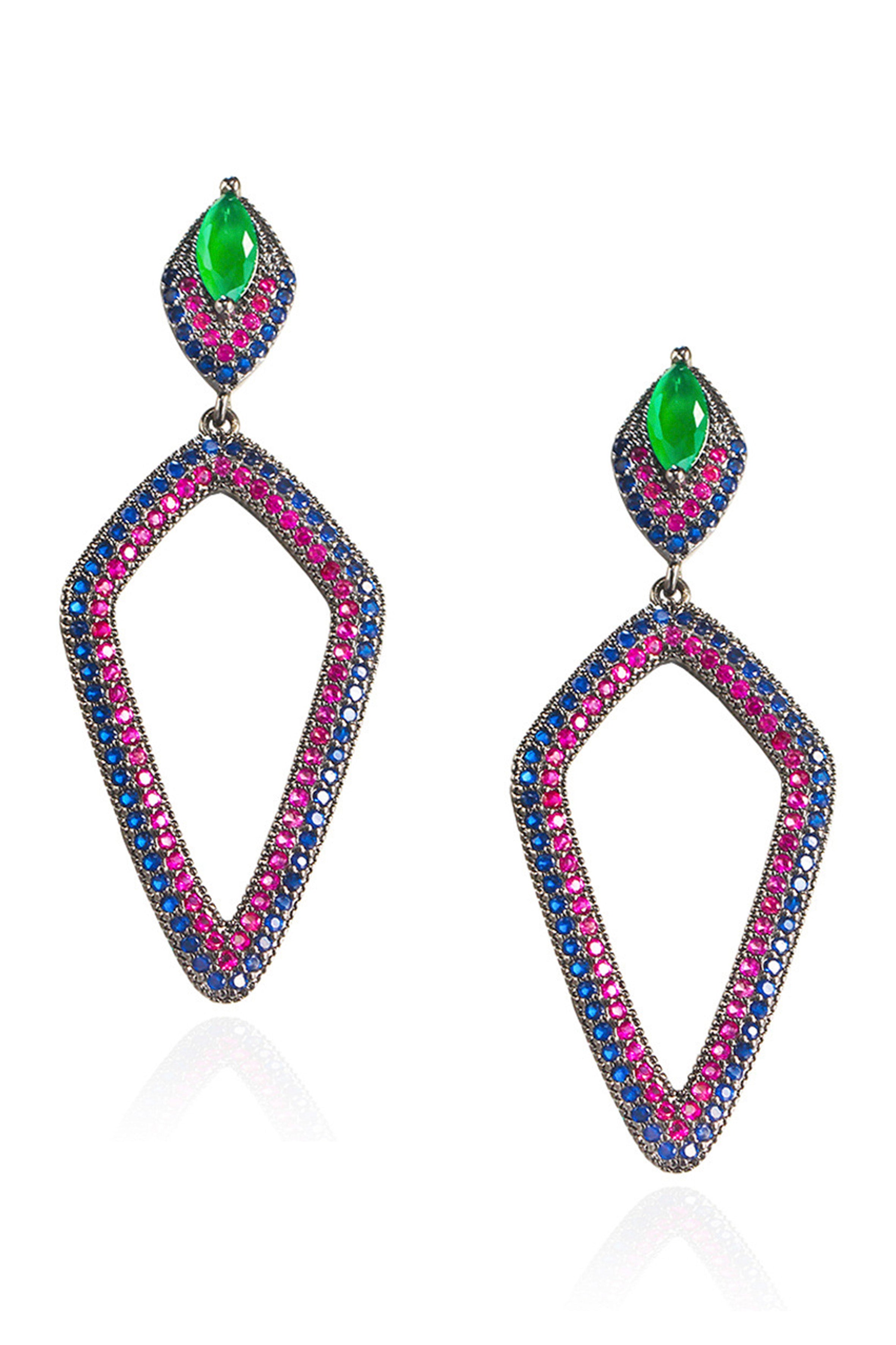 Pendientes de circonita cúbica con rombos geométricos E6744