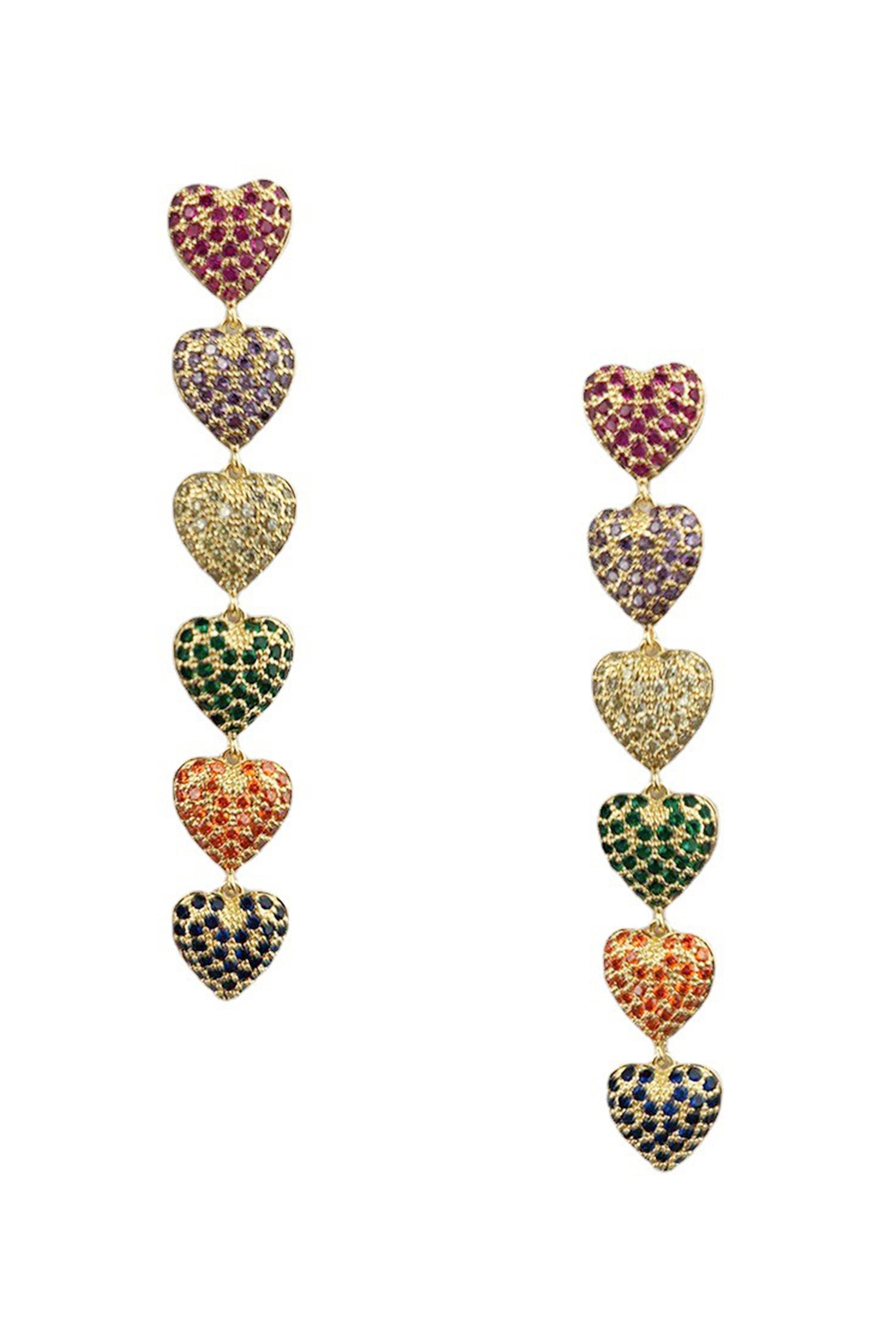 Pendientes de circonita cúbica con cadena de corazón E6776