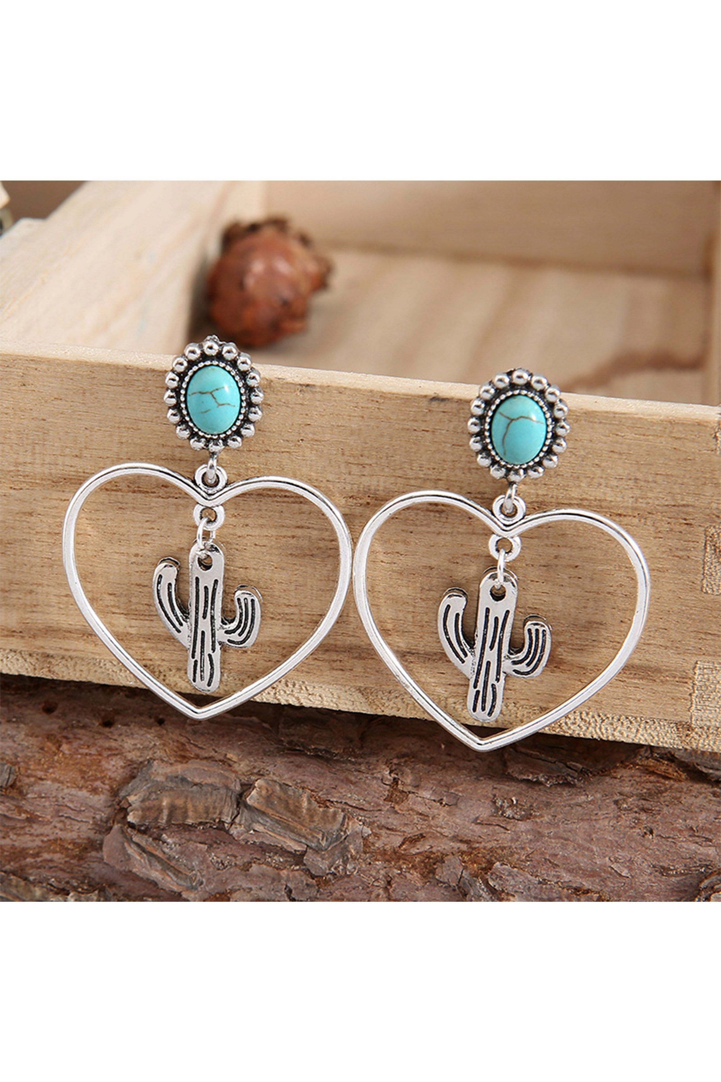 Pendientes de aleación con forma de corazón de cactus E6788