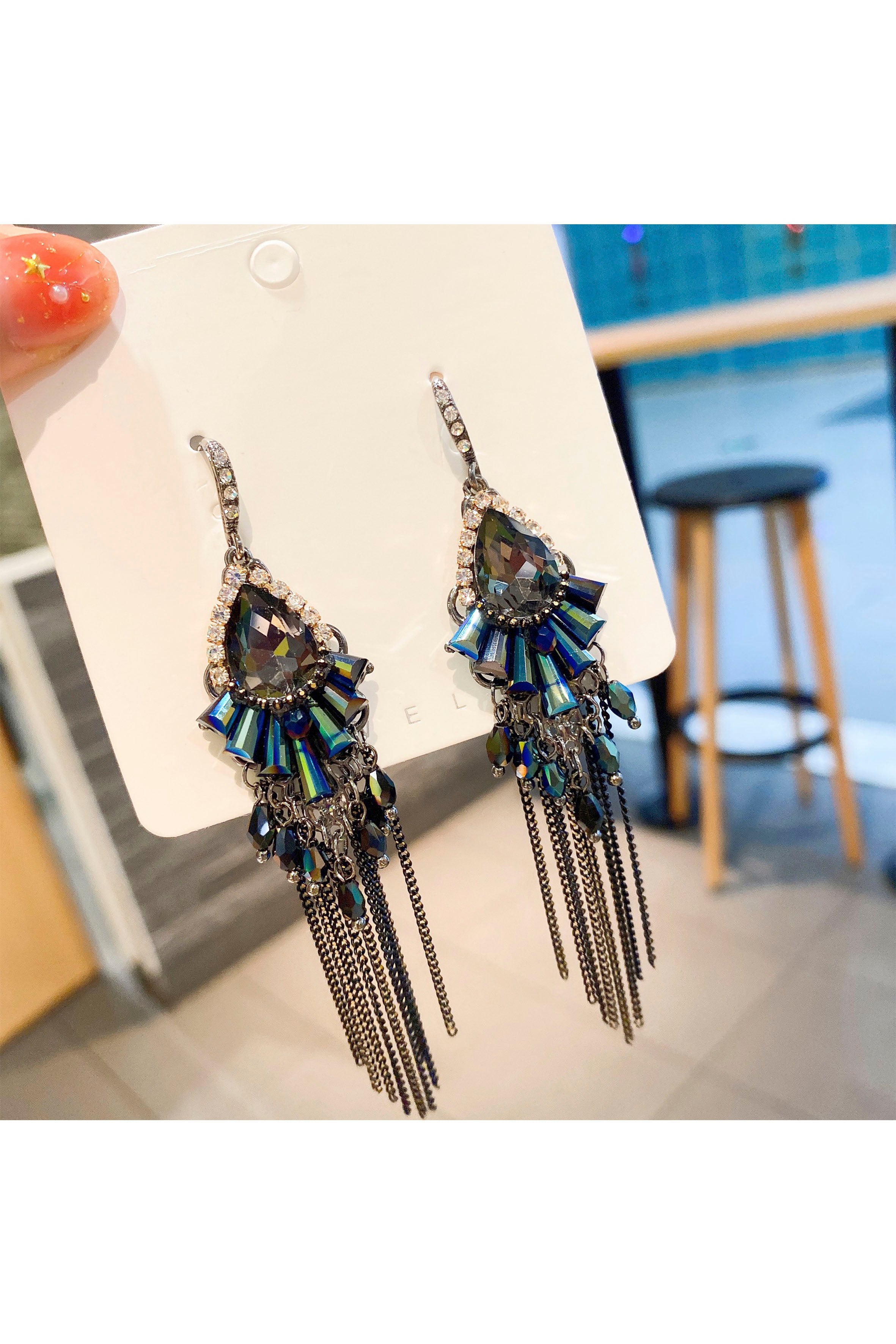 Teardrop Rhinestone Tassel Earrings E6809
