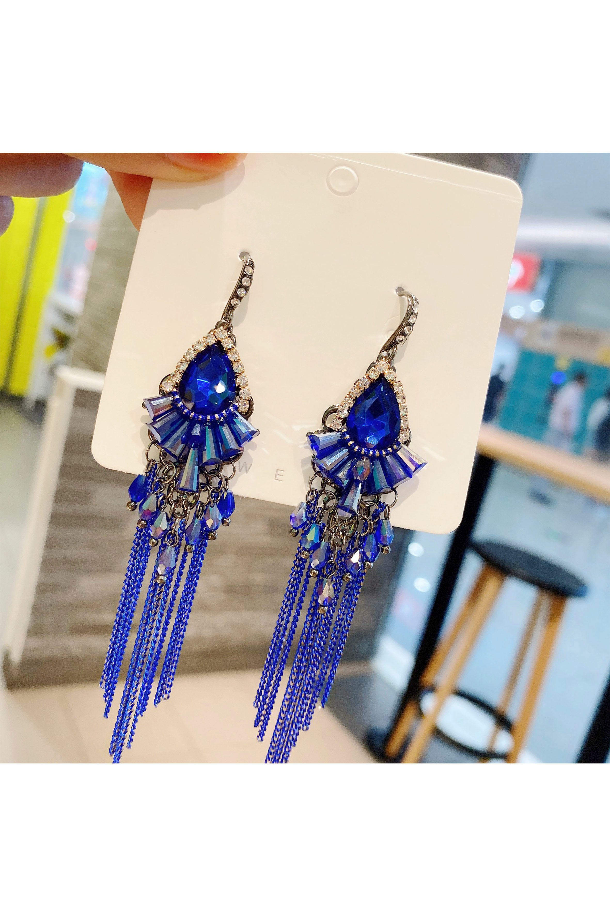 Teardrop Rhinestone Tassel Earrings E6809