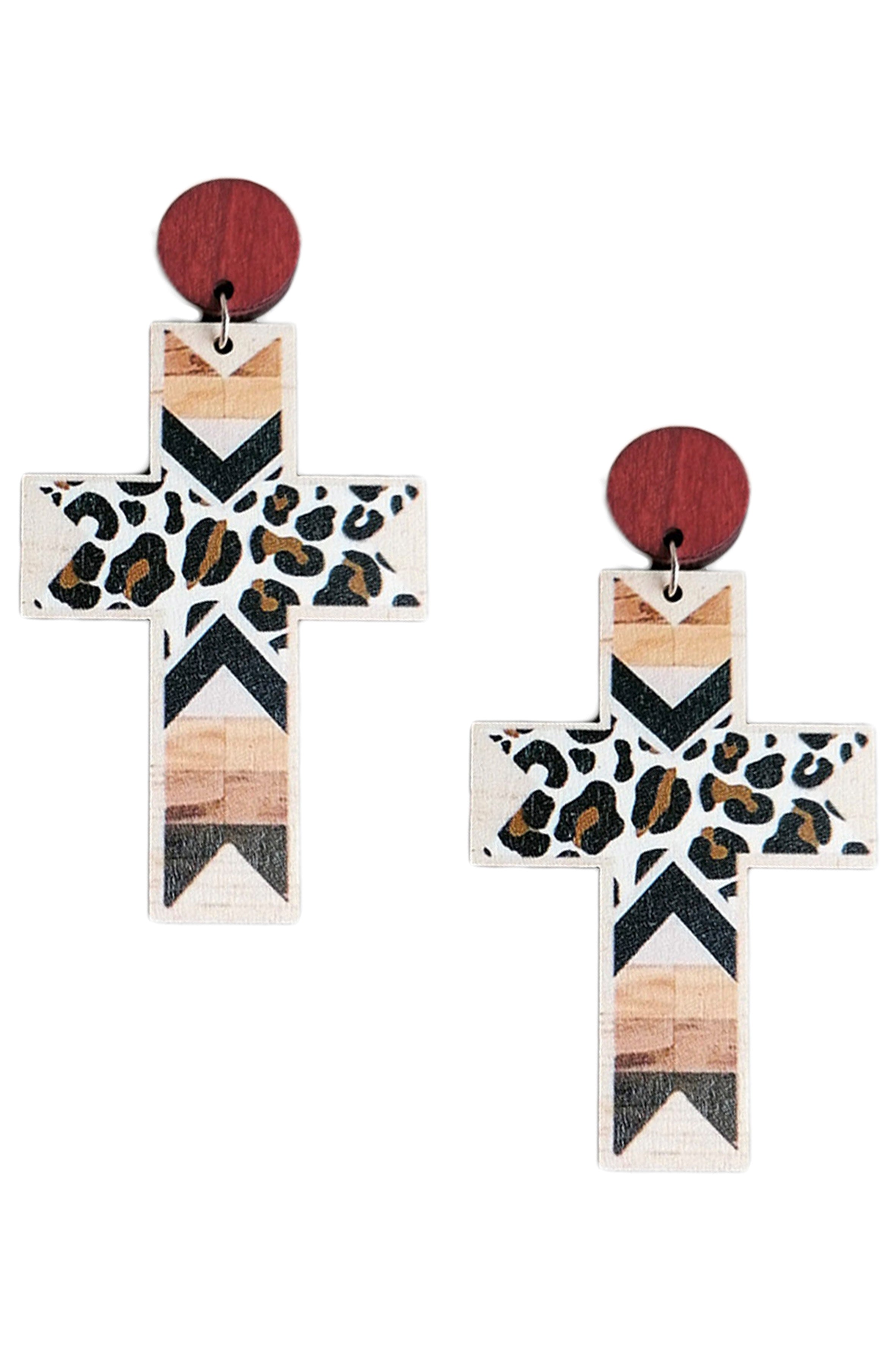 Cross Animal Printed Wooden Earrings E6841