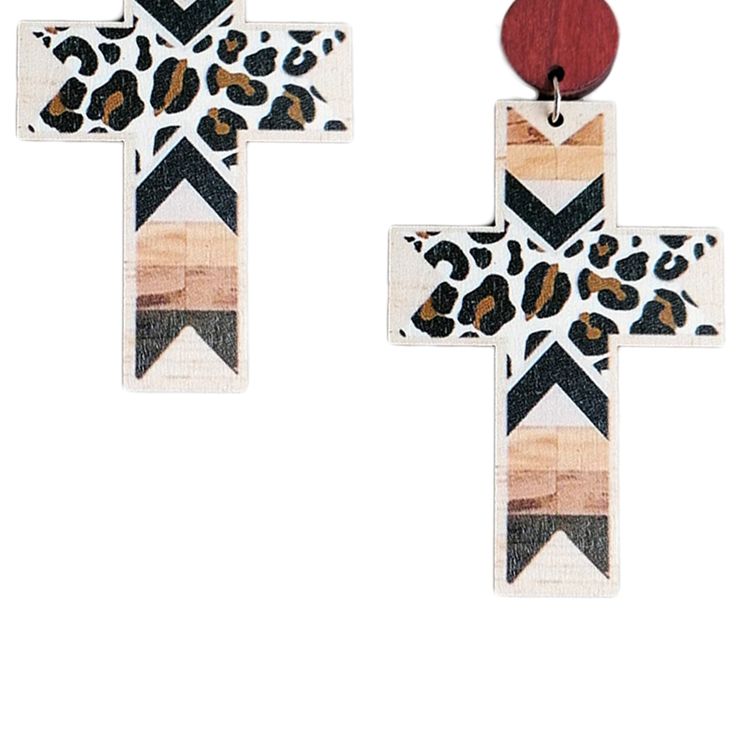 Cross Animal Printed Wooden Earrings E6841