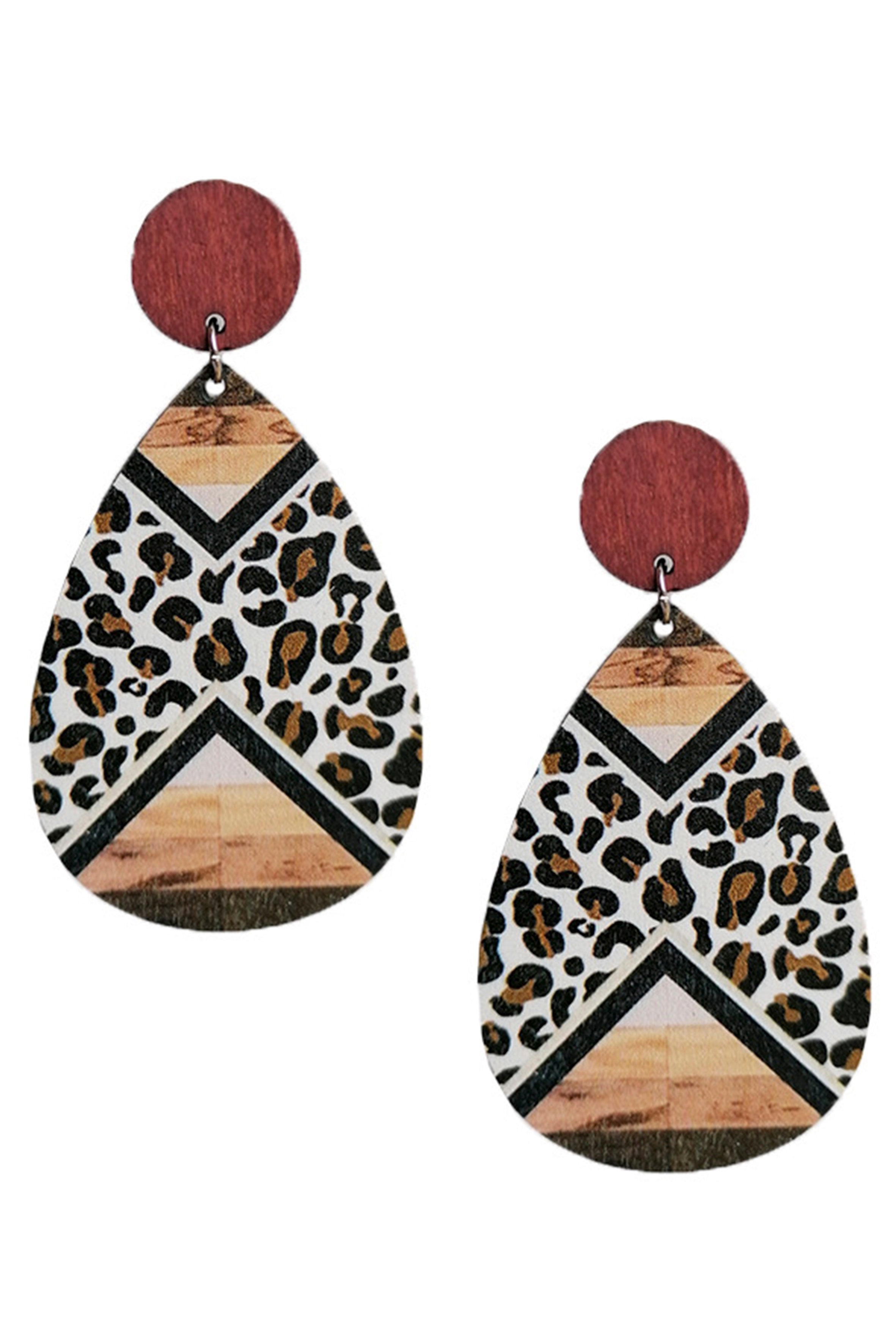 Teardrop Animal Printed Wooden Earrings E6842