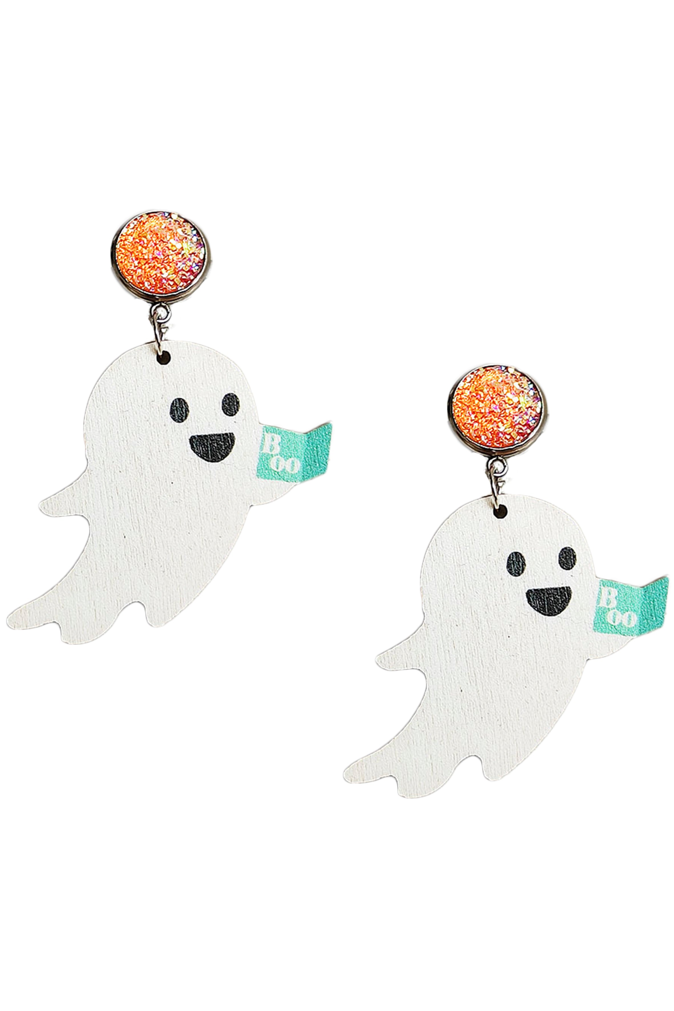 Ghost Holding Book Wooden Earrings E6854