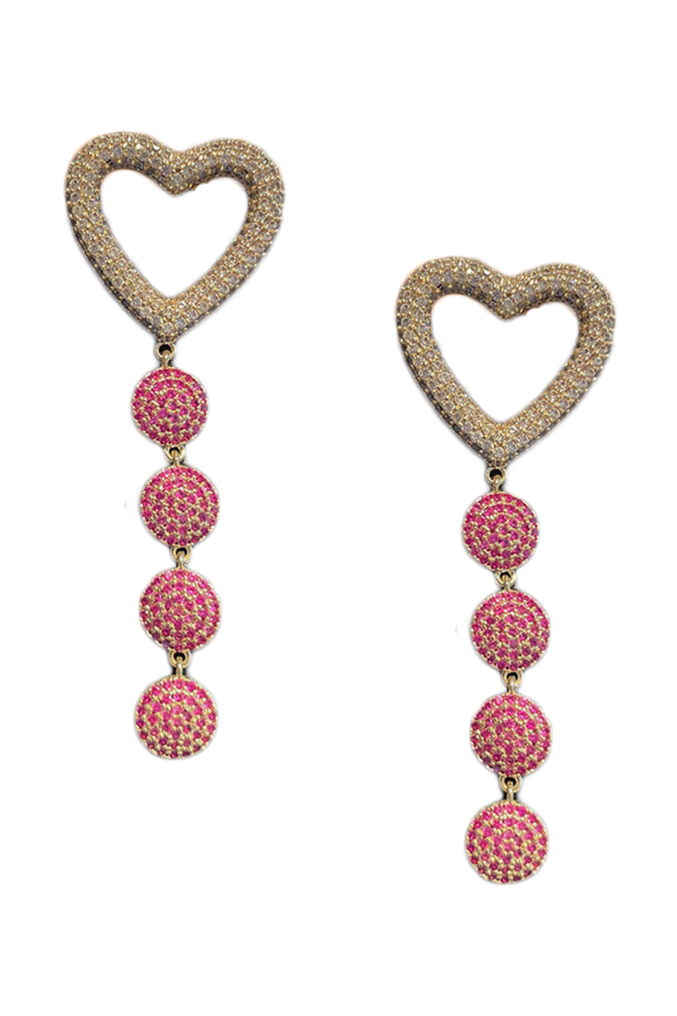 Pendientes de circonita cúbica con cadena de corazón E6868